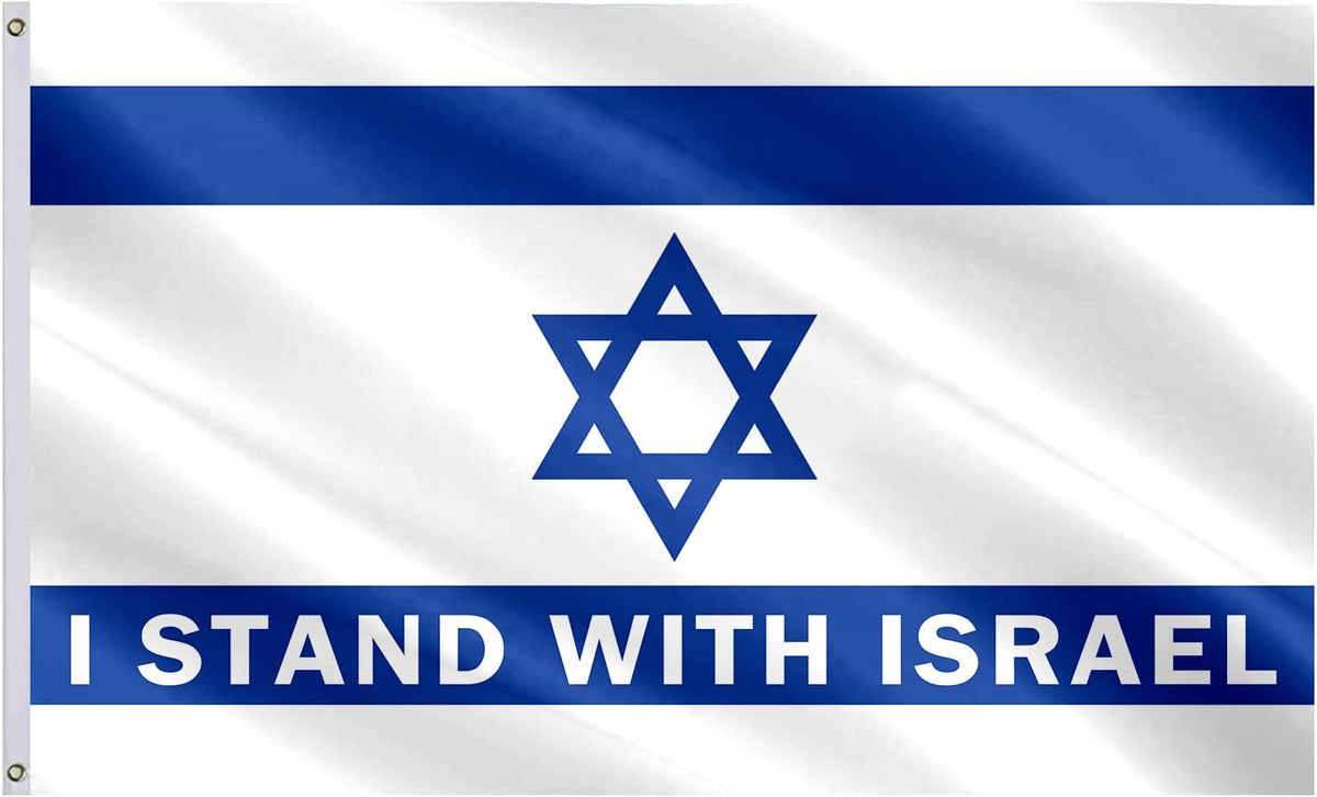 I Stand with Israels flagga 3 x 5 - Israels flagga banderoll - dubbelsydd polyester med mässingsöljetter
