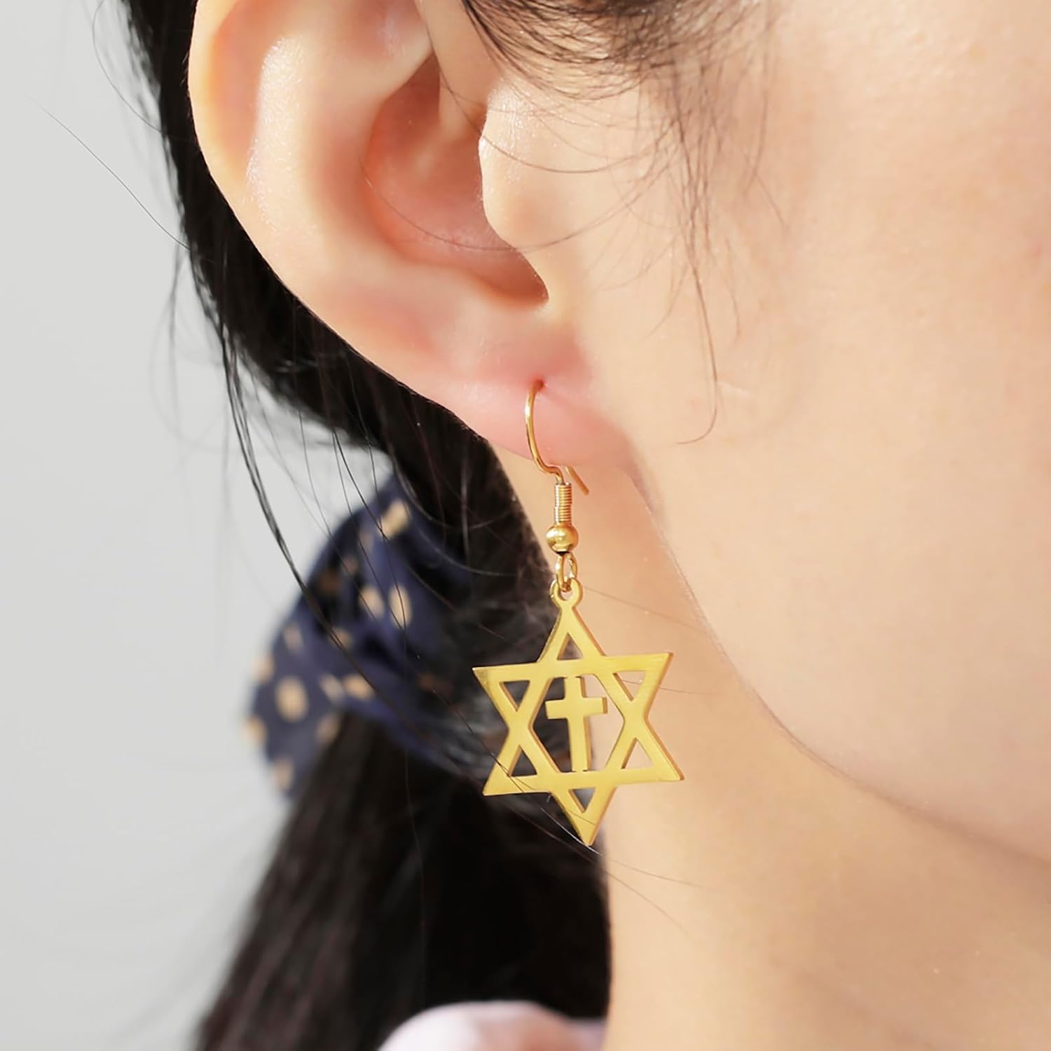 VASSAGO Davidsstjärna örhängen för kvinnor judisk stjärna med kors hängande droppörhängen rostfritt stål sexspetsiga stjärnörhängen Israel religiös judisk Hanukkah smyckesgåva
