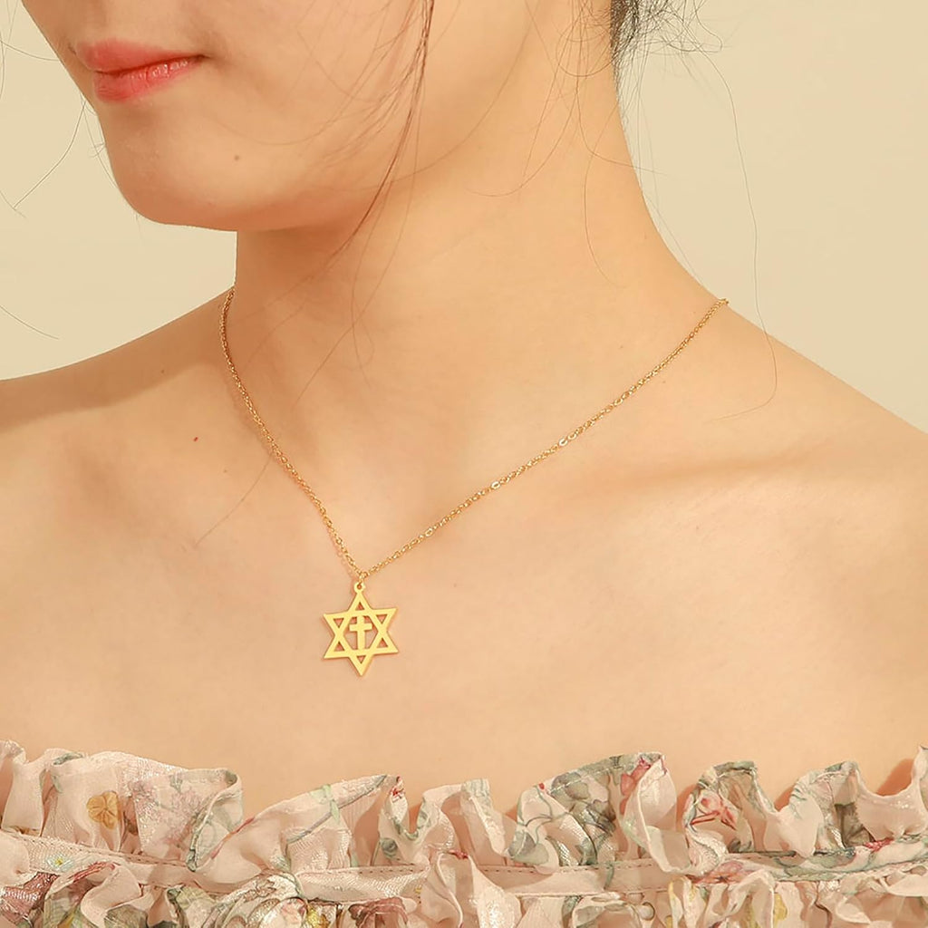 Davidsstjärna halsband för kvinnor hexagram hänge halsband amulett symbo judisk Israel religiös david smycken gåva kvinnor