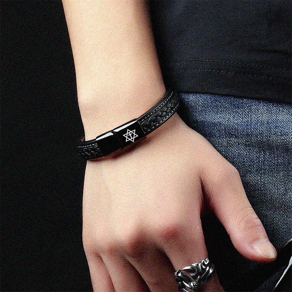 Judisk messiansk symbol läderarmband för kvinnor och män – kristendom kors davidamulett manschettarmband – judisk judendom tro armband Israel smycken för skydd