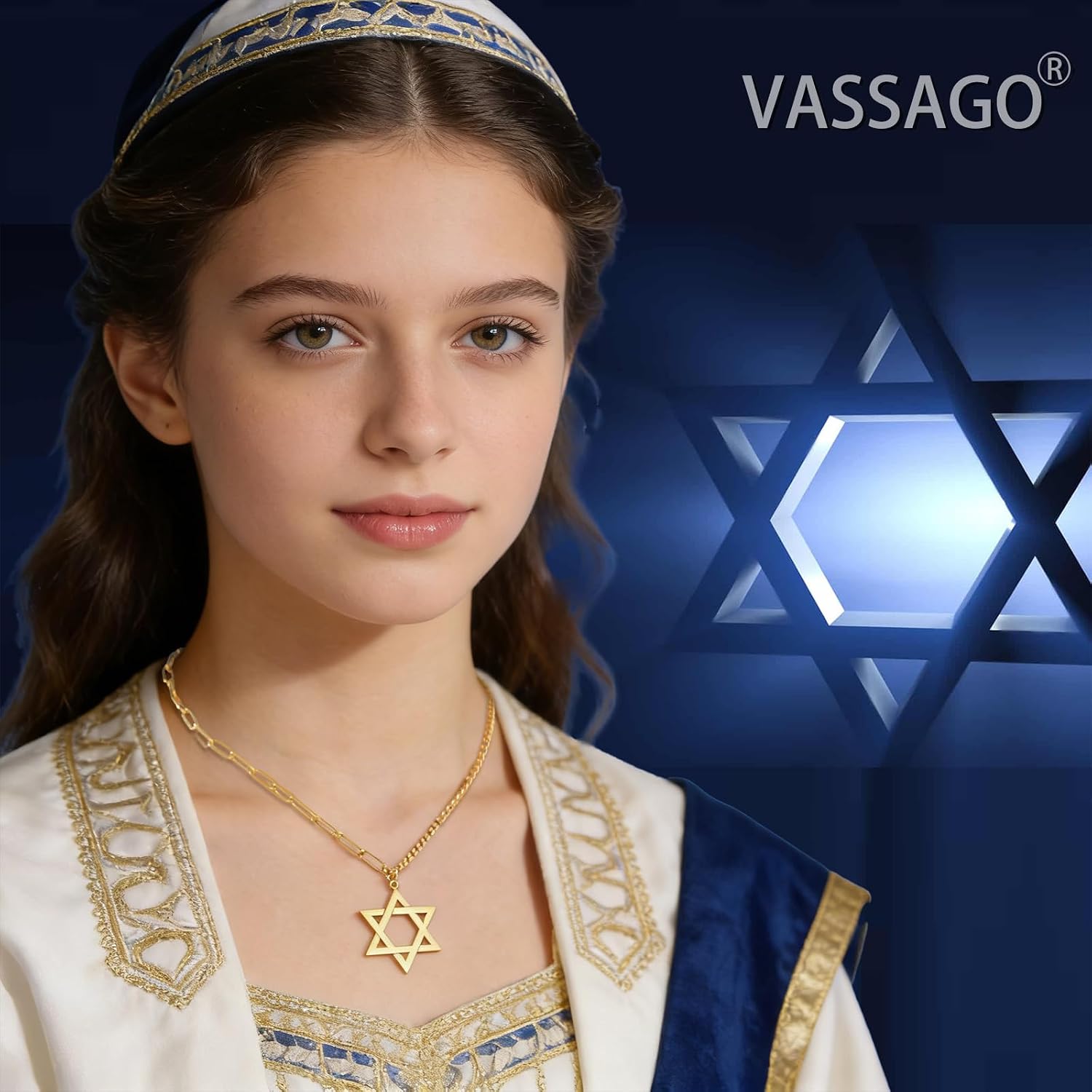 VASSAGO Halsband med davidsstjärnan, talisman, rostfritt stål, hänge, judisk sexkant, israelitiskt smycke för män