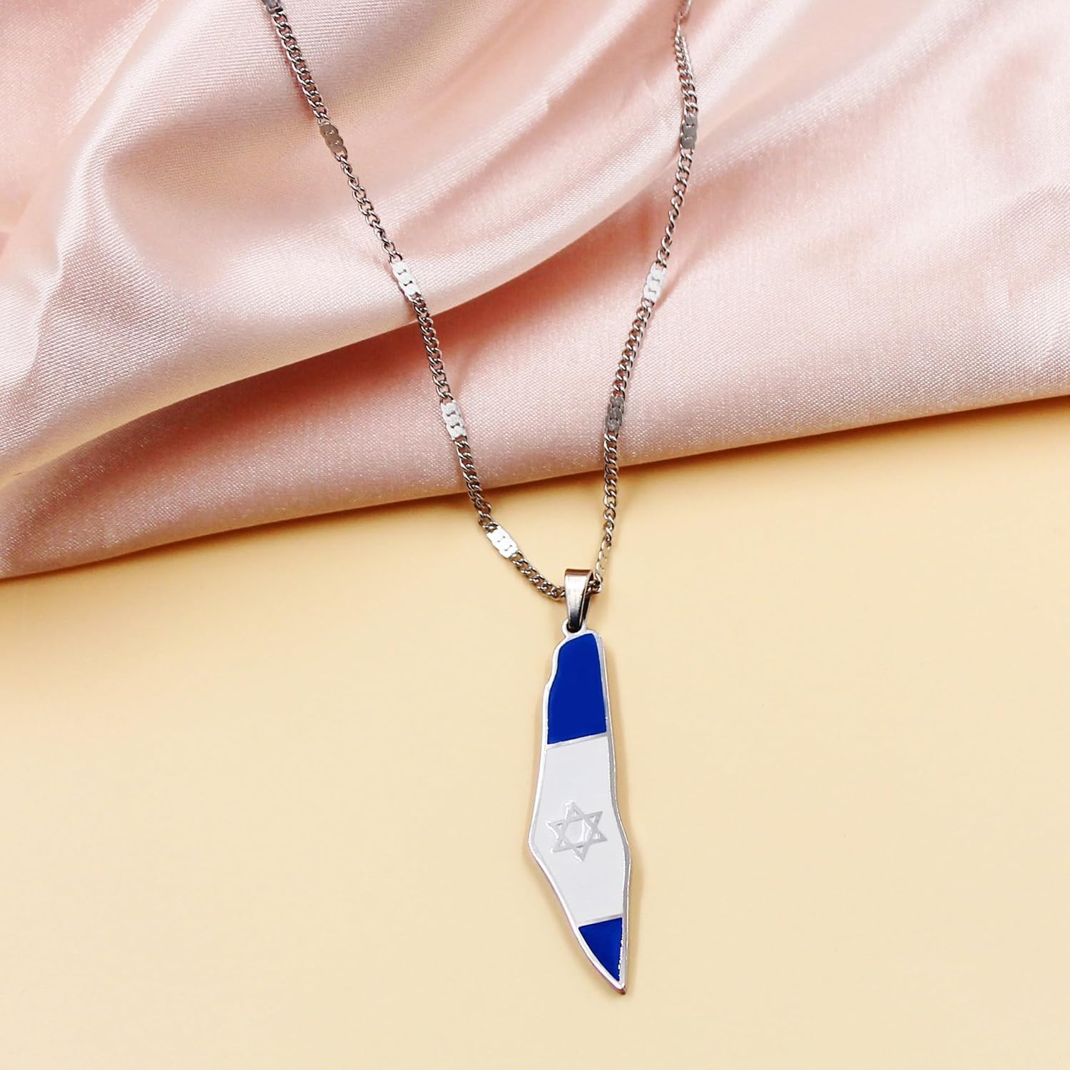 Blå och Vit Davidstjärna Israel Flagga Halsband - Israelsk Stolthet Smycken för Män YA5139