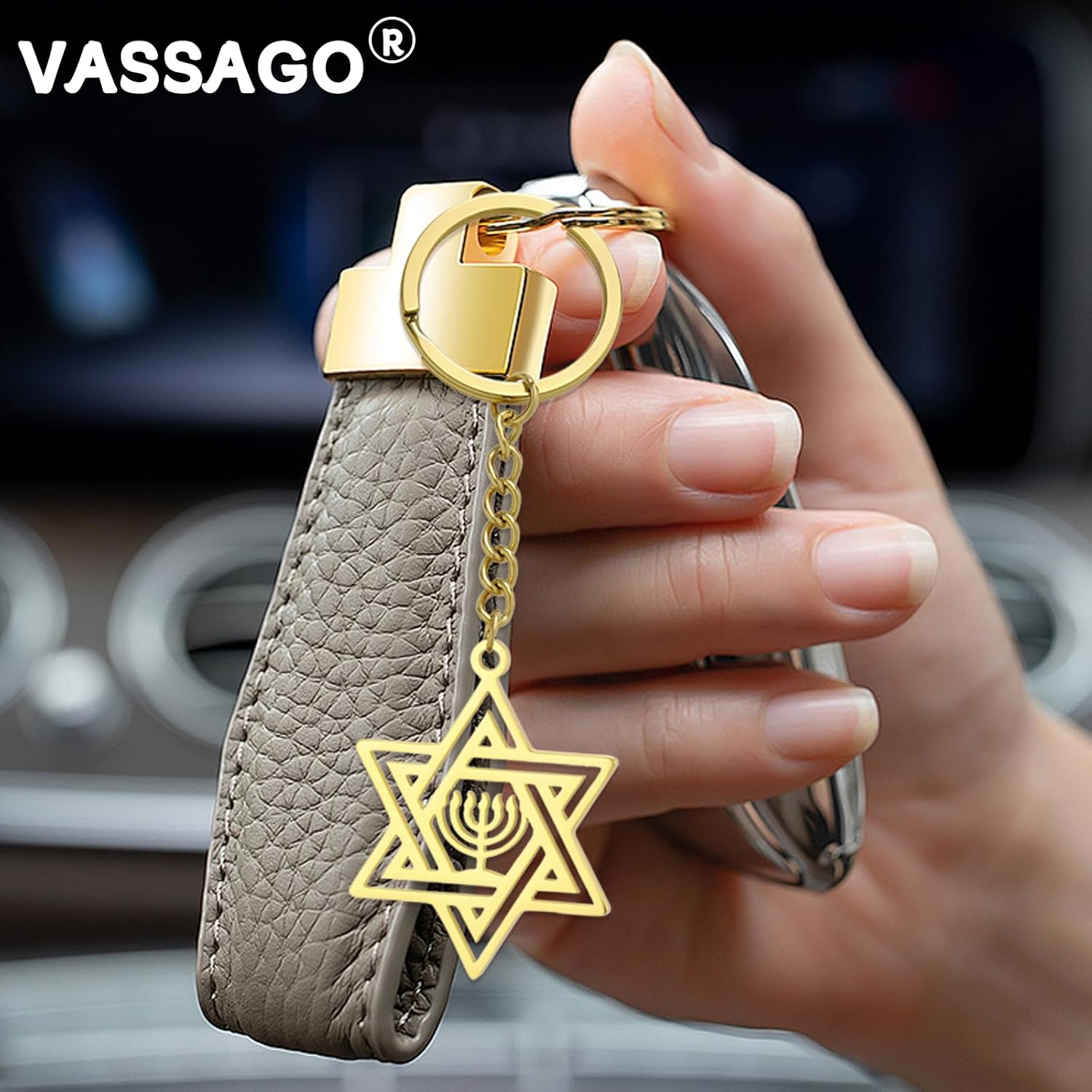VASSAGO Davidsstjärna nyckelring för kvinnor män judisk stjärna Menorah nyckelring rostfritt stål Hanukkah nyckelring Israel religiösa smycken