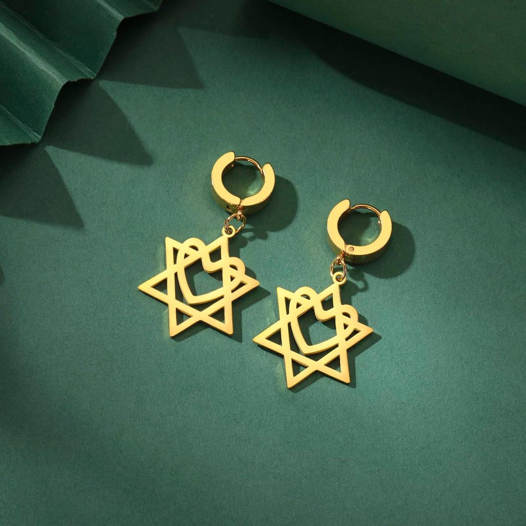 VASSAGO Davidsstjärna örhängen för kvinnor judisk stjärna med kors hängande droppörhängen rostfritt stål sexspetsiga stjärnörhängen Israel religiös judisk Hanukkah smyckesgåva