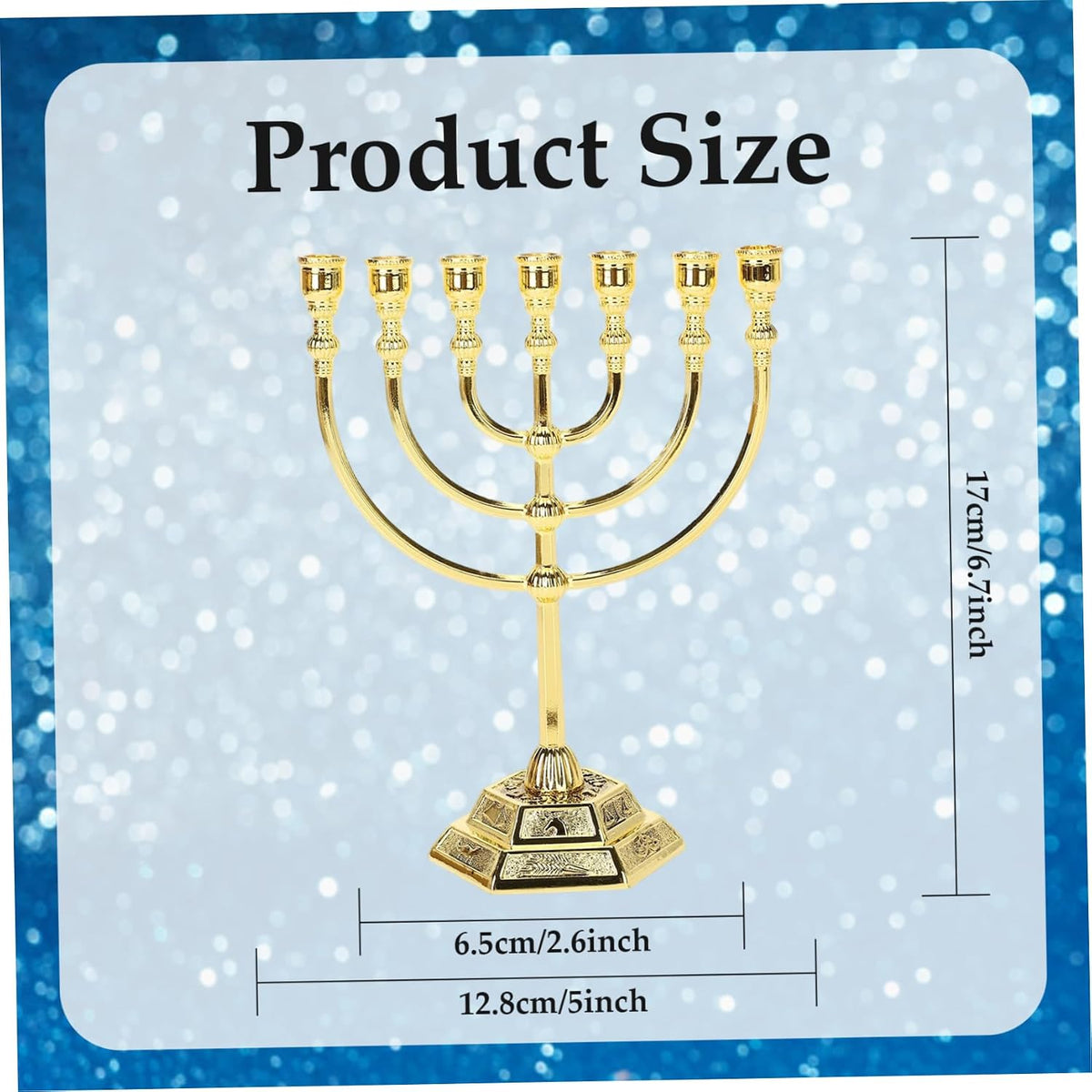 Hanukkah Menorah, Menorah 7 gren med 12 Israels stamar, judisk zinklegering, ljushållare med stabil bas för hemmakontor, vardagsrum, skrivbordsdekor, gyllene ljushållare