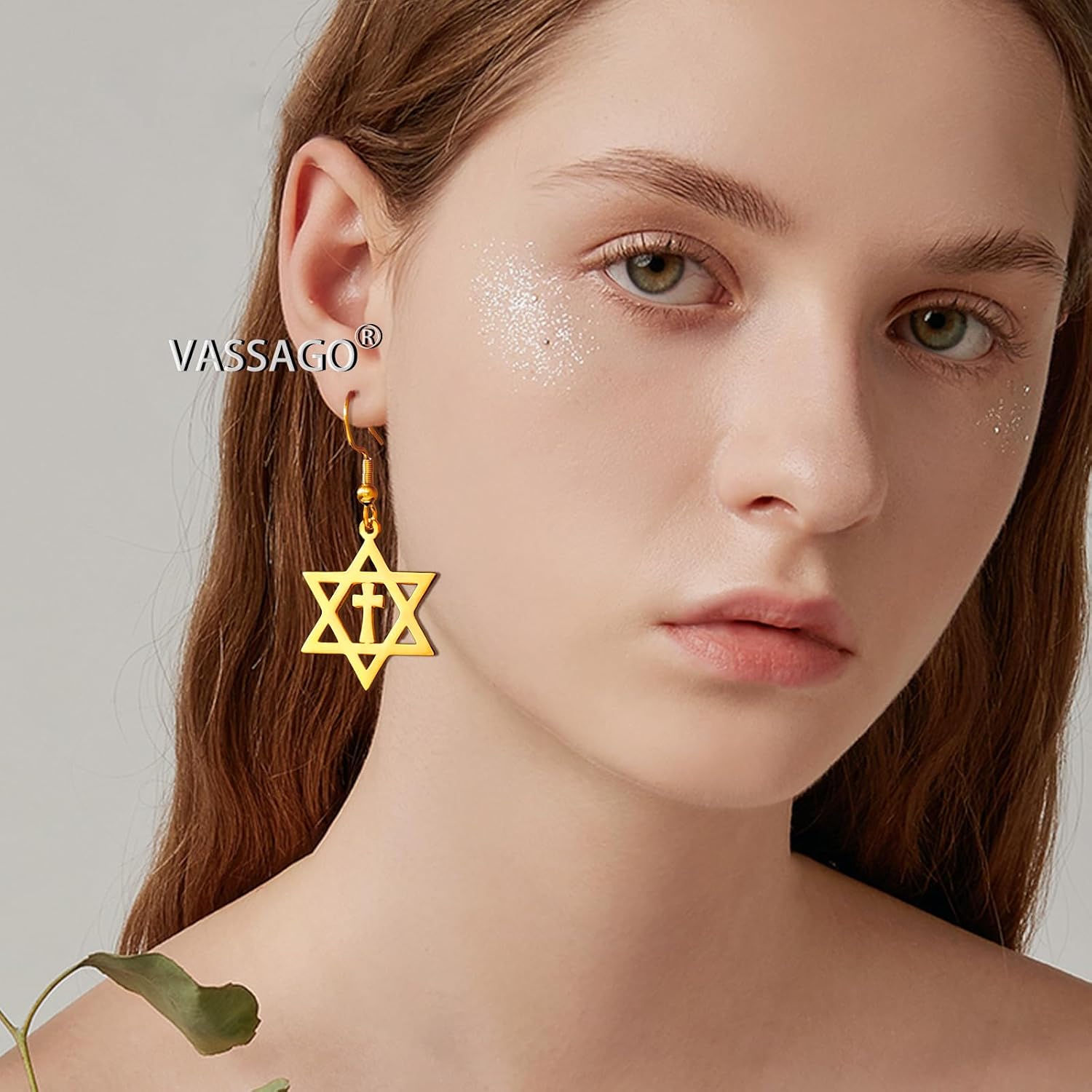 VASSAGO Davidsstjärna örhängen för kvinnor judisk stjärna med kors hängande droppörhängen rostfritt stål sexspetsiga stjärnörhängen Israel religiös judisk Hanukkah smyckesgåva