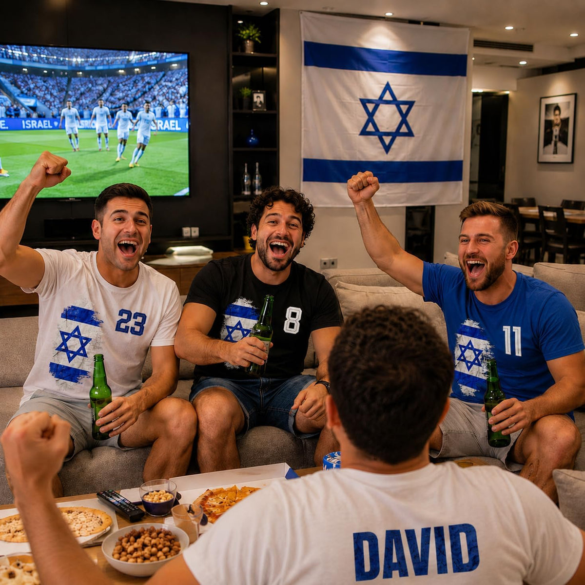 Israel 2026 Personligt Anpassad Herr Fotbollsfan Grafisk Bomulls T-shirt, Anpassat Namn och Nummer, Kortärmad supportertröja