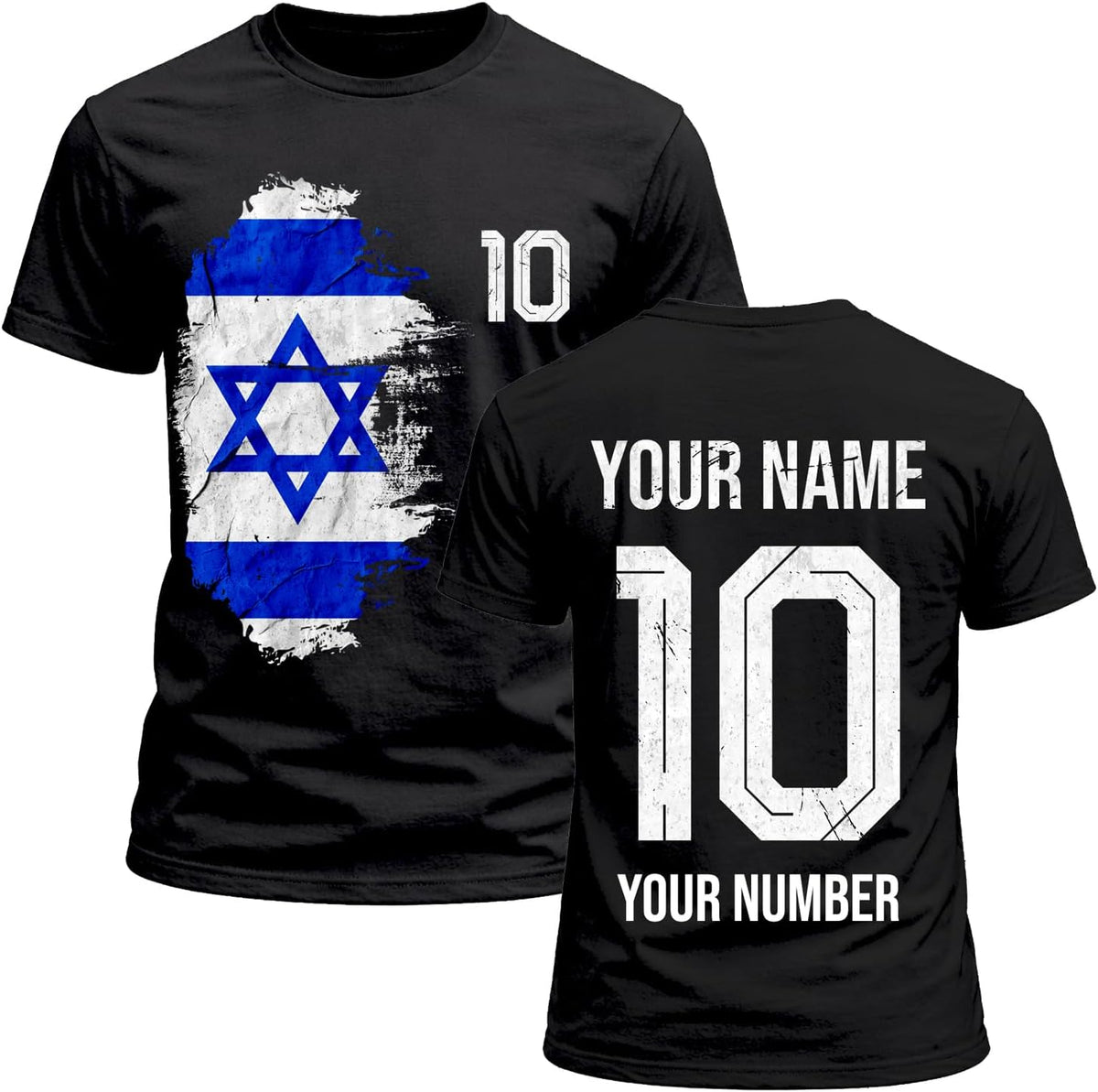 Israel 2026 Personligt Anpassad Herr Fotbollsfan Grafisk Bomulls T-shirt, Anpassat Namn och Nummer, Kortärmad supportertröja