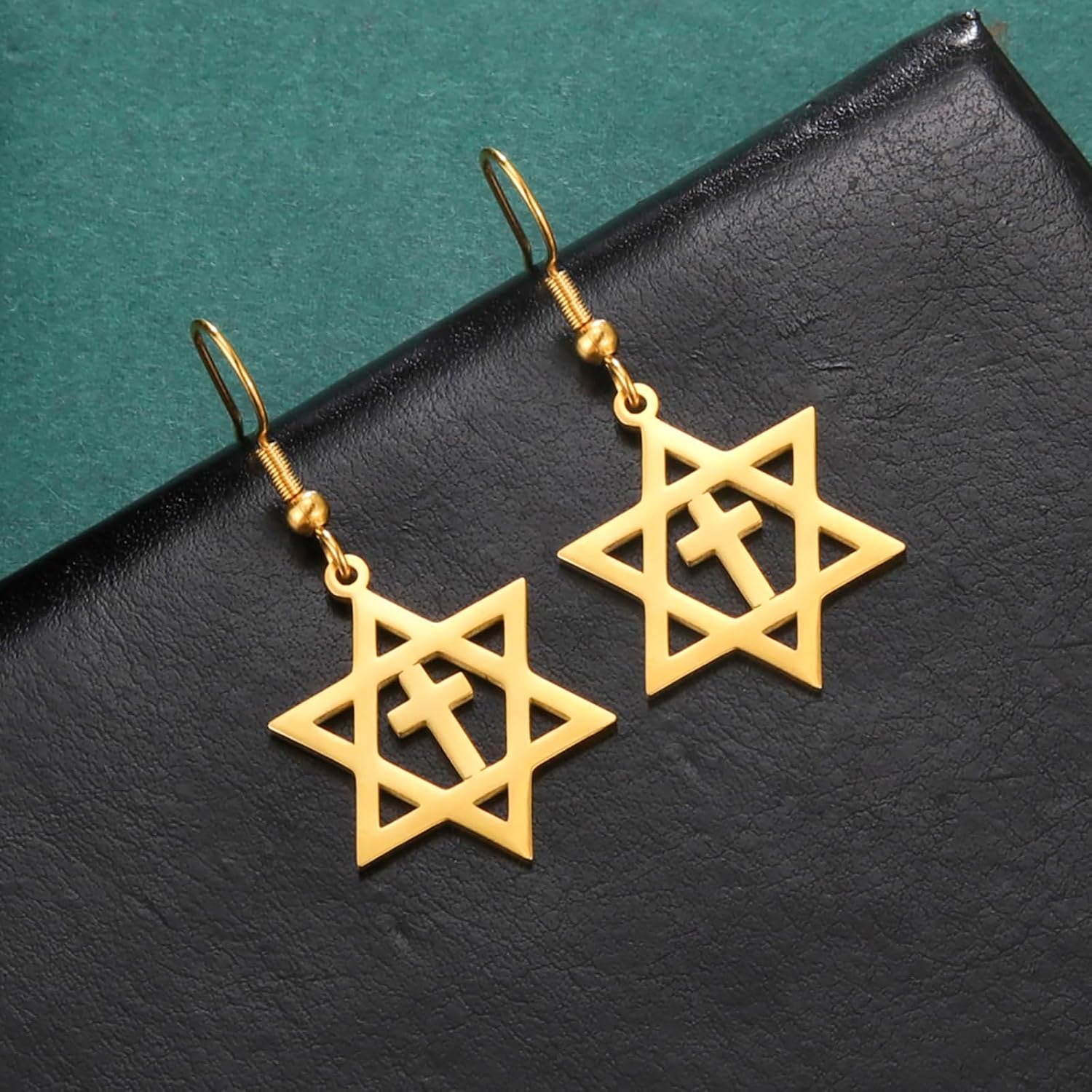 VASSAGO Davidsstjärna örhängen för kvinnor judisk stjärna med kors hängande droppörhängen rostfritt stål sexspetsiga stjärnörhängen Israel religiös judisk Hanukkah smyckesgåva