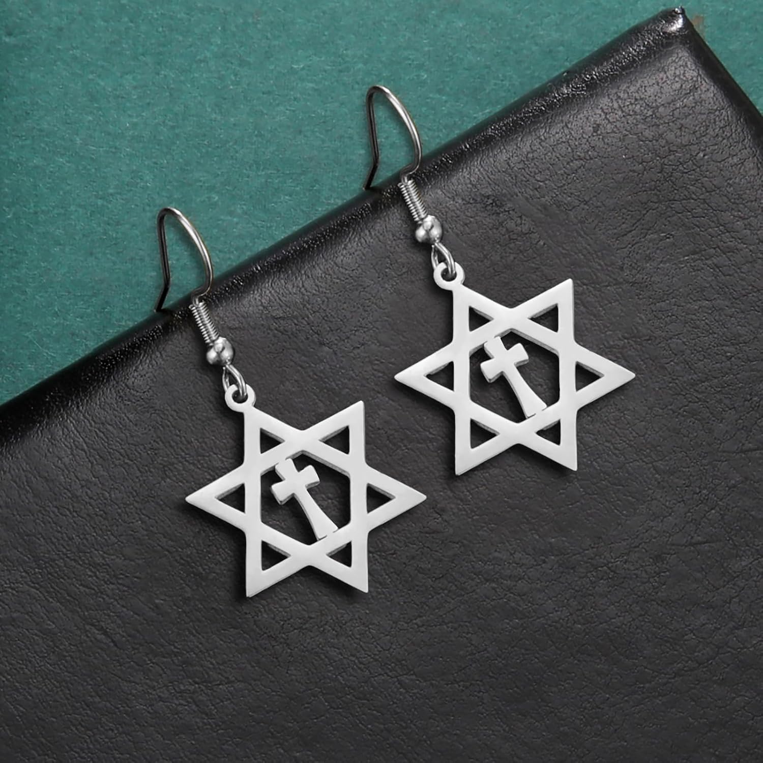 VASSAGO Davidsstjärna örhängen för kvinnor judisk stjärna med kors hängande droppörhängen rostfritt stål sexspetsiga stjärnörhängen Israel religiös judisk Hanukkah smyckesgåva