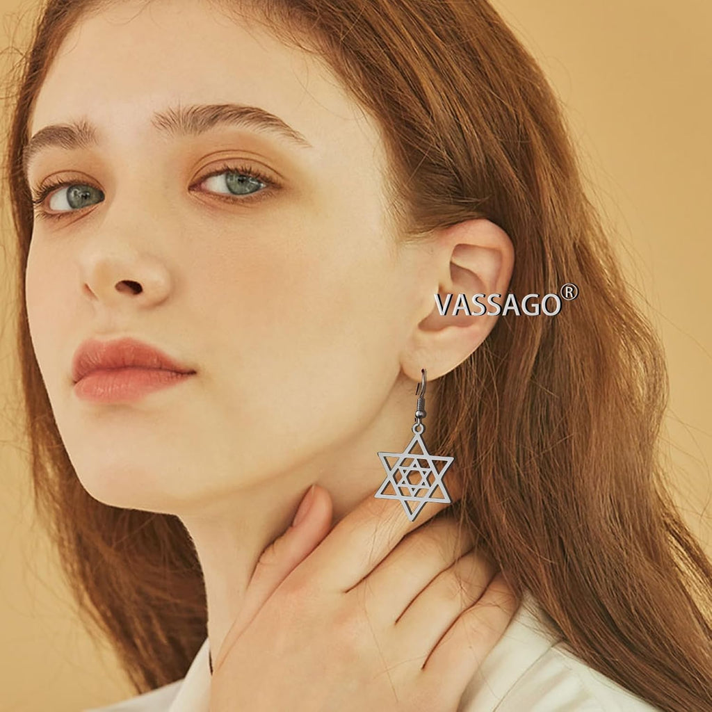 VASSAGO Davidsstjärna örhängen för kvinnor judisk stjärna med kors hängande droppörhängen rostfritt stål sexspetsiga stjärnörhängen Israel religiös judisk Hanukkah smyckesgåva
