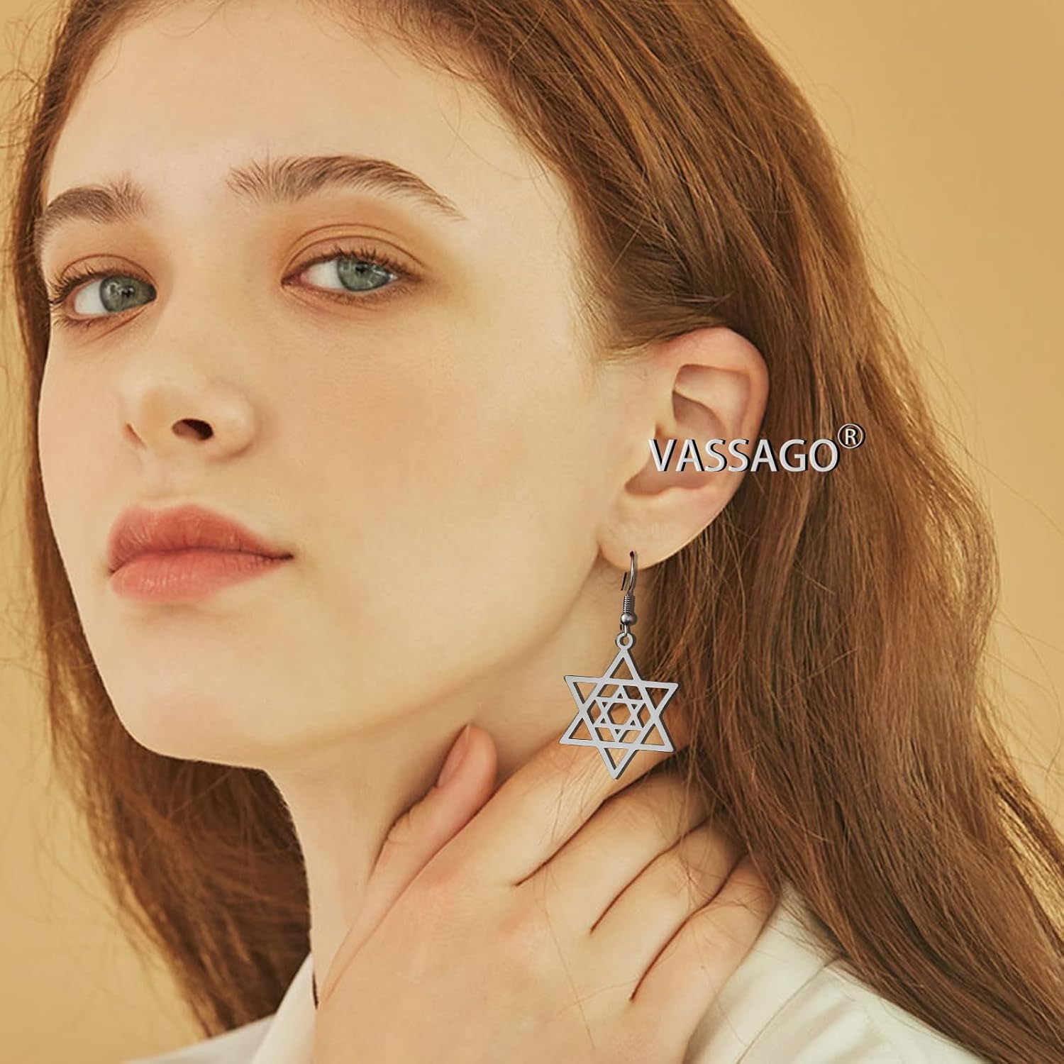 VASSAGO Davidsstjärna örhängen för kvinnor judisk stjärna med kors hängande droppörhängen rostfritt stål sexspetsiga stjärnörhängen Israel religiös judisk Hanukkah smyckesgåva