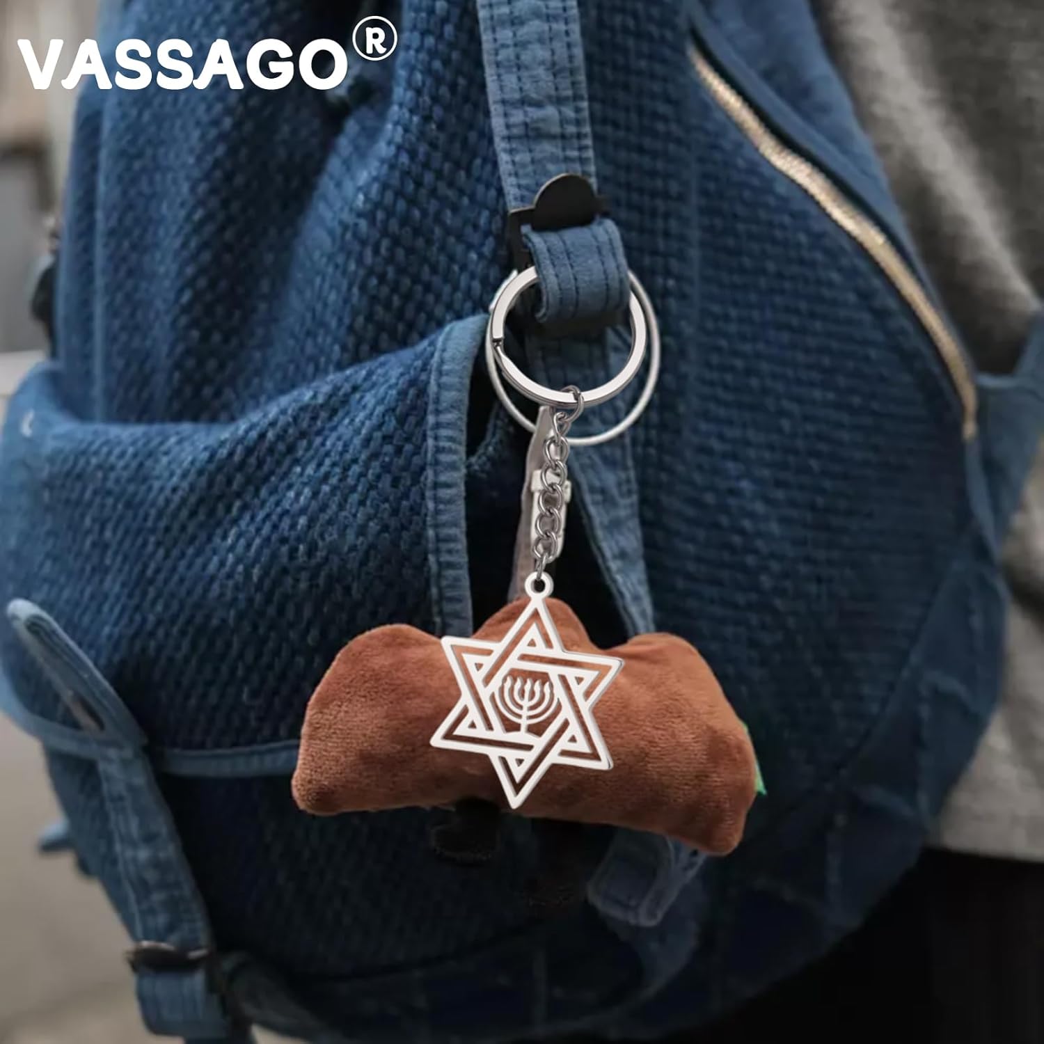 VASSAGO Davidsstjärna nyckelring för kvinnor män judisk stjärna Menorah nyckelring rostfritt stål Hanukkah nyckelring Israel religiösa smycken
