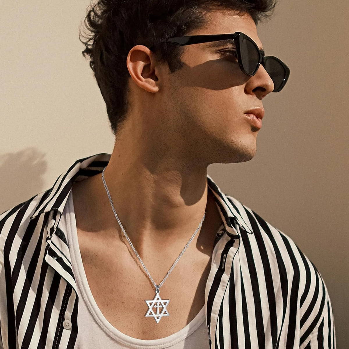 VASSAGO Halsband med davidsstjärnan, talisman, rostfritt stål, hänge, judisk sexkant, israelitiskt smycke för män