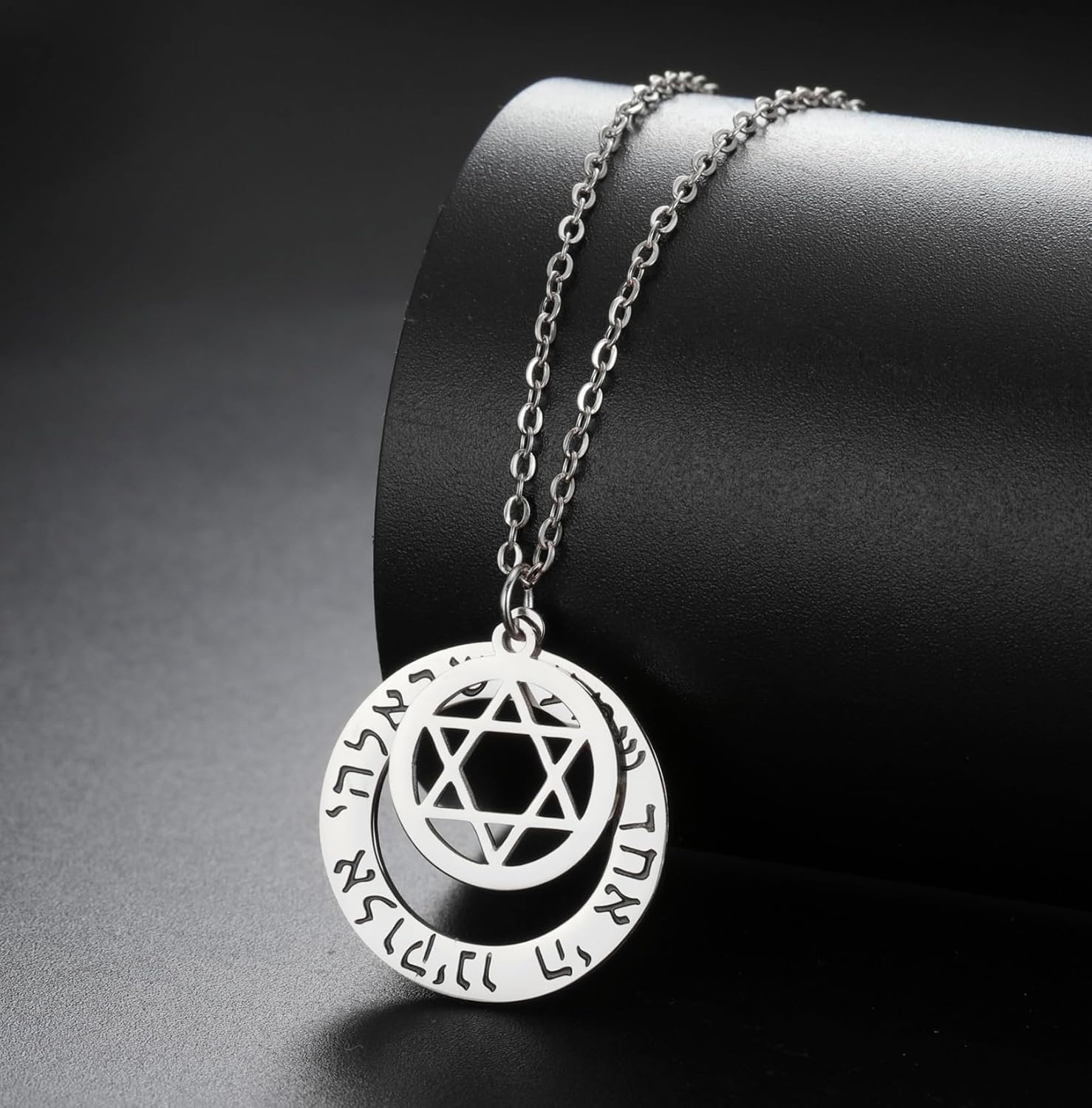 Shema Israel hebreisk bön välsignelse halsband hör O Israel Davidsstjärna hänge biblisk Kabbalah judiska smycken religiös present till män kvinnor, medium, rostfritt stål, ingen ädelsten,