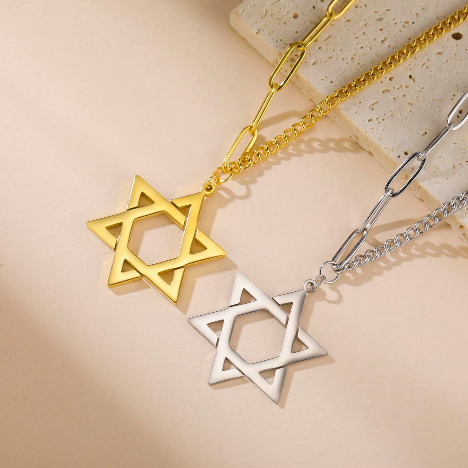 VASSAGO Halsband med davidsstjärnan, talisman, rostfritt stål, hänge, judisk sexkant, israelitiskt smycke för män