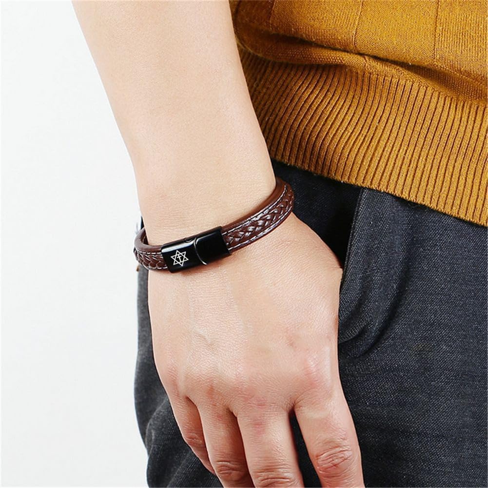 Judisk messiansk symbol läderarmband för kvinnor och män – kristendom kors davidamulett manschettarmband – judisk judendom tro armband Israel smycken för skydd