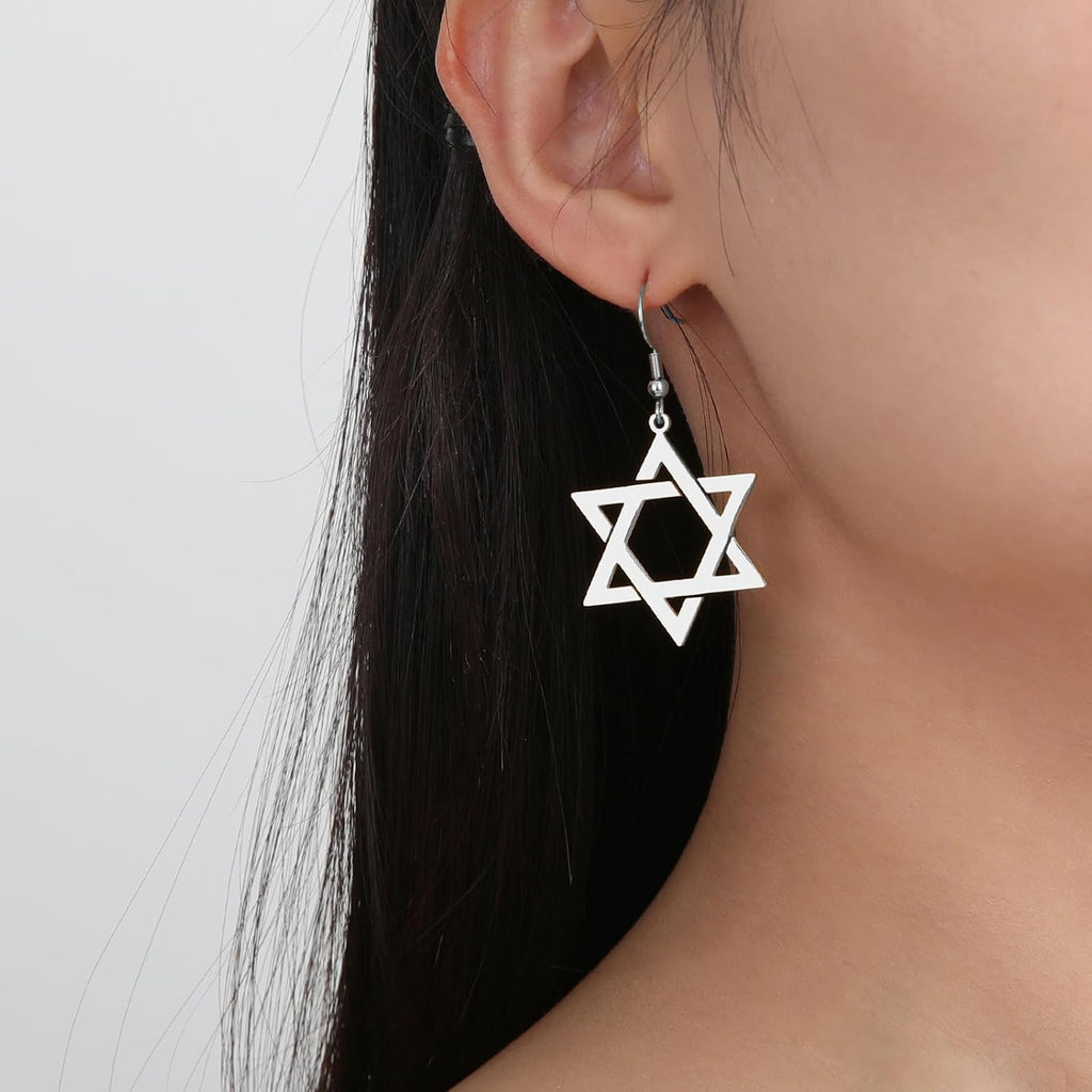 VASSAGO Davidsstjärna örhängen för kvinnor judisk stjärna med kors hängande droppörhängen rostfritt stål sexspetsiga stjärnörhängen Israel religiös judisk Hanukkah smyckesgåva