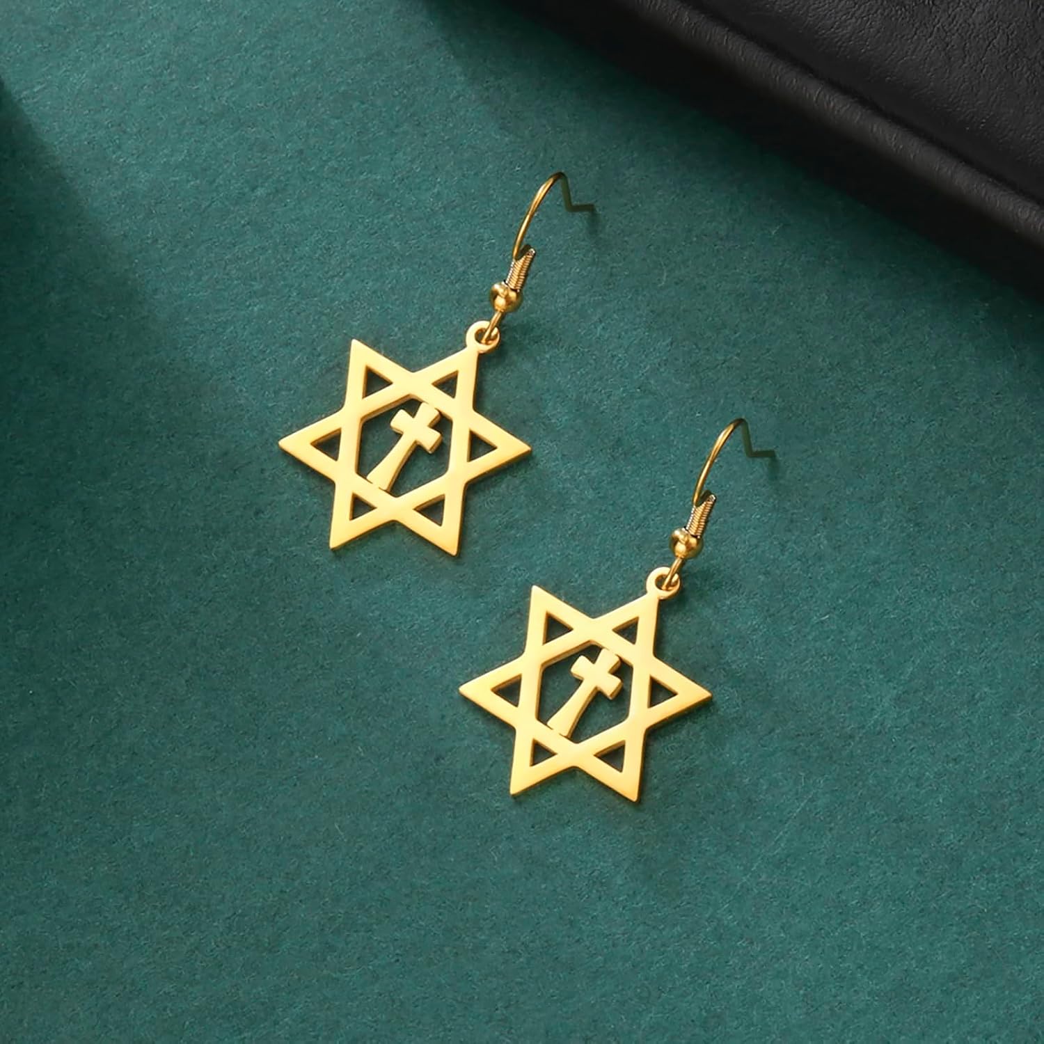 VASSAGO Davidsstjärna örhängen för kvinnor judisk stjärna med kors hängande droppörhängen rostfritt stål sexspetsiga stjärnörhängen Israel religiös judisk Hanukkah smyckesgåva