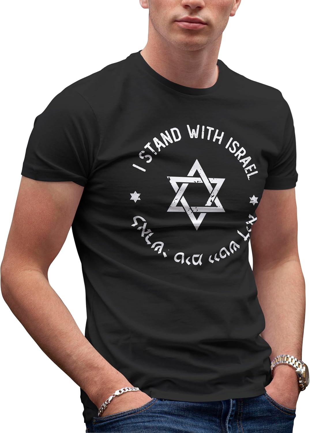 Support Israel I stand with israel Svart T-Shirt För Män Size L