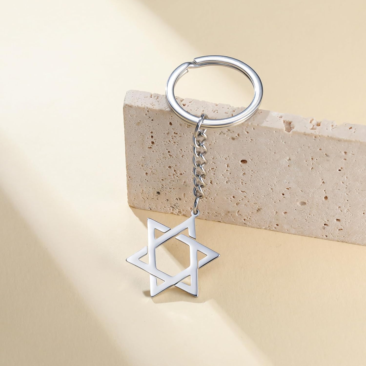 VASSAGO Davidsstjärna nyckelring för kvinnor män judisk stjärna Menorah nyckelring rostfritt stål Hanukkah nyckelring Israel religiösa smycken