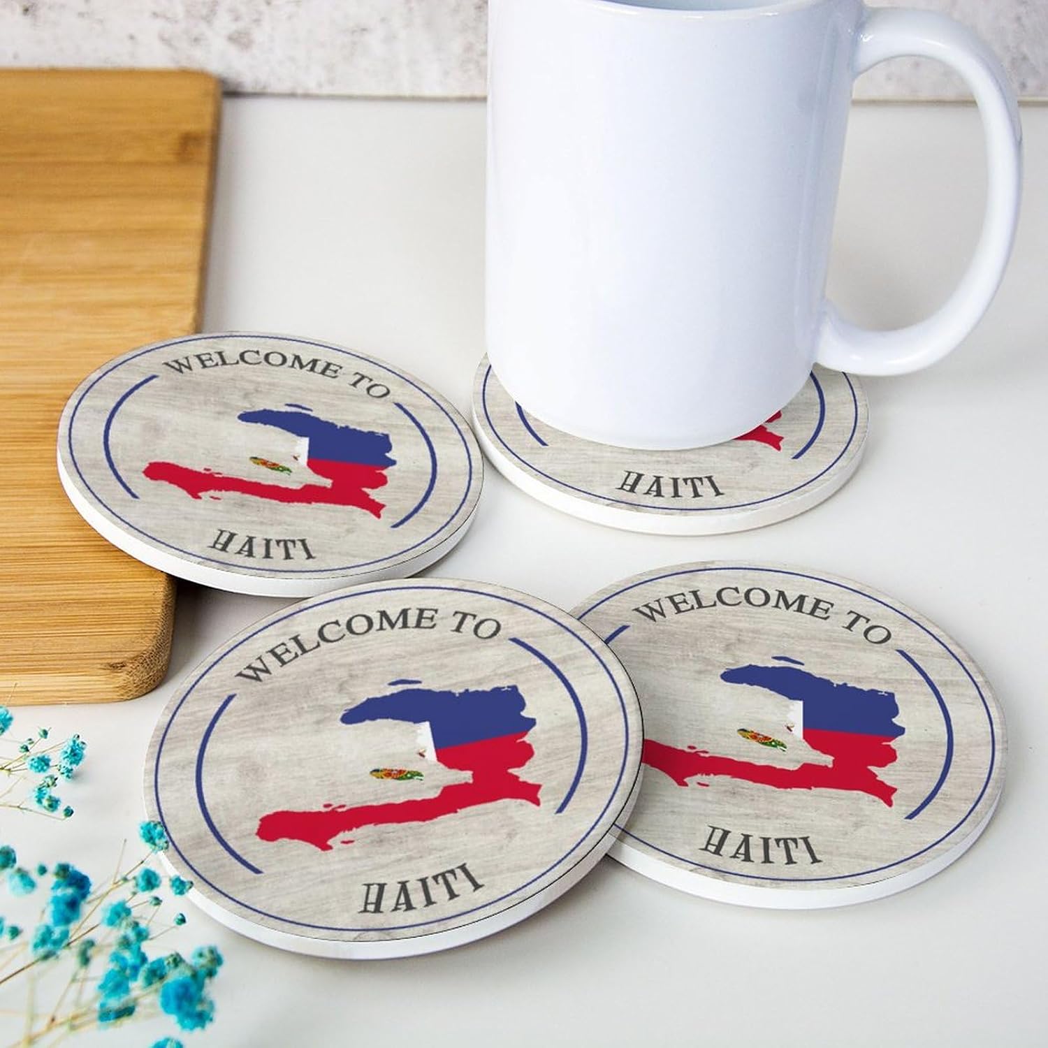 Welocme till Israel rund för absorberande underlägg uppsättning av 4, Israels nationella stolthet underlägg för soffbord roliga koppar bordsunderlägg med bas för hem 10 cm