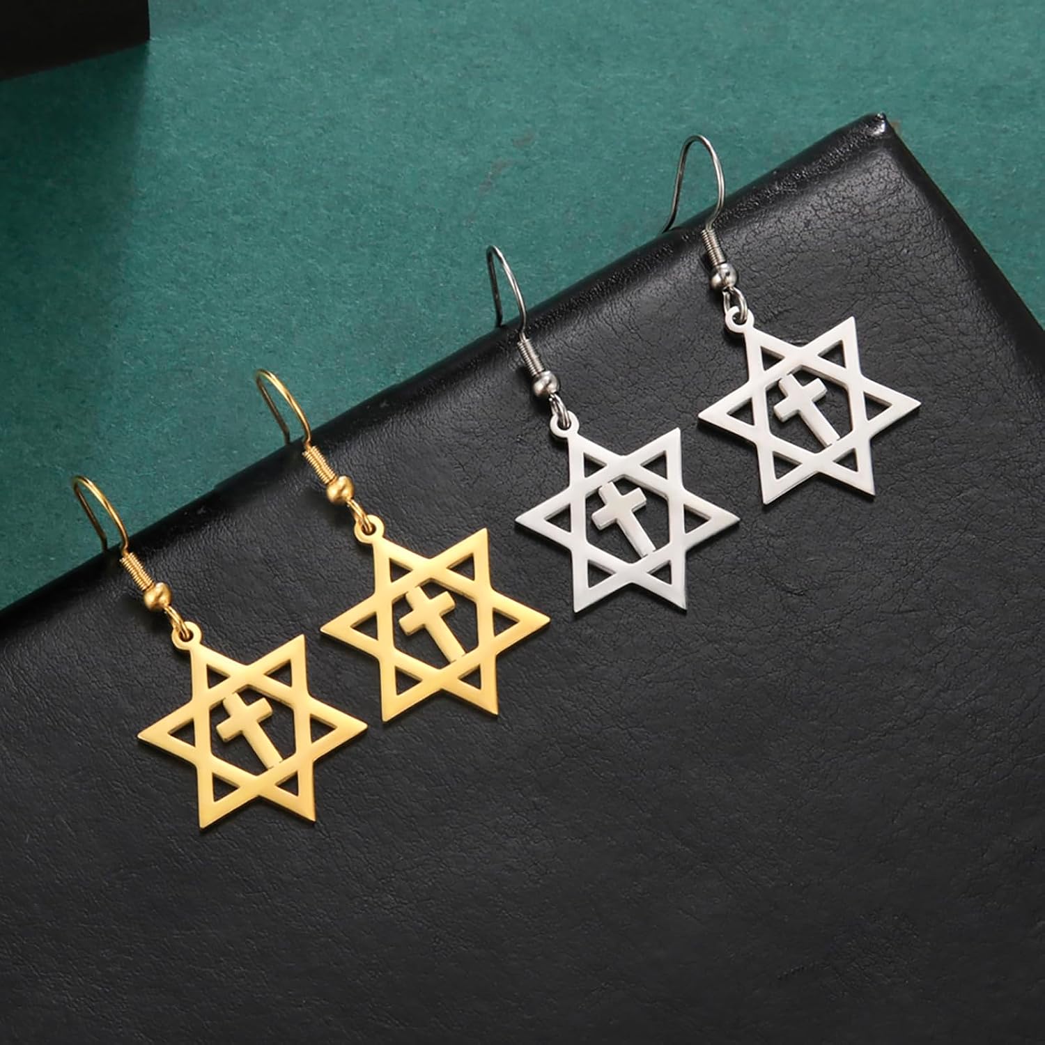 VASSAGO Davidsstjärna örhängen för kvinnor judisk stjärna med kors hängande droppörhängen rostfritt stål sexspetsiga stjärnörhängen Israel religiös judisk Hanukkah smyckesgåva