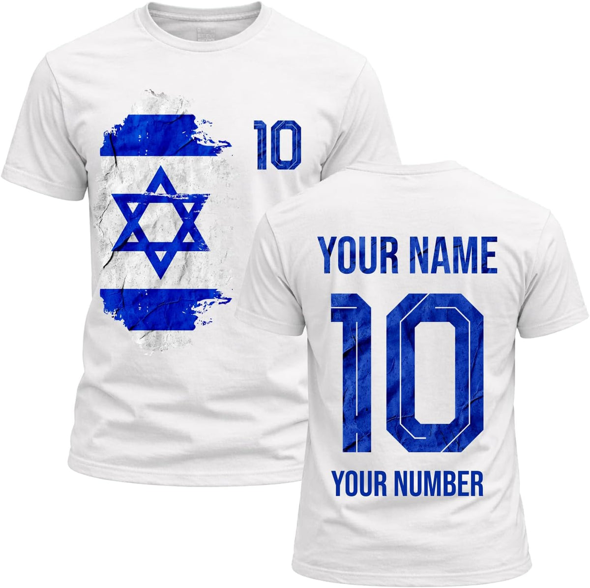 Israel 2026 Personligt Anpassad Herr Fotbollsfan Grafisk Bomulls T-shirt, Anpassat Namn och Nummer, Kortärmad supportertröja