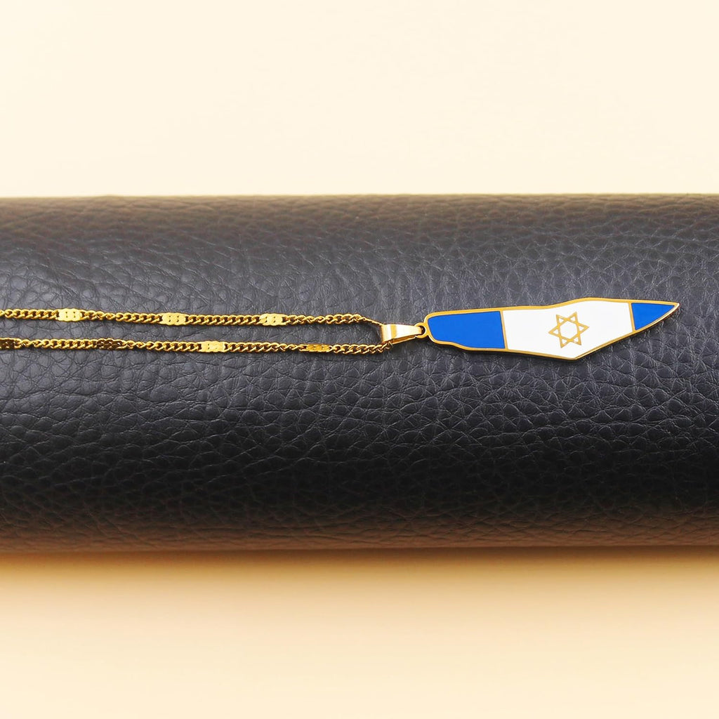Blå och Vit Davidstjärna Israel Flagga Halsband - Israelsk Stolthet Smycken för Män YA5139