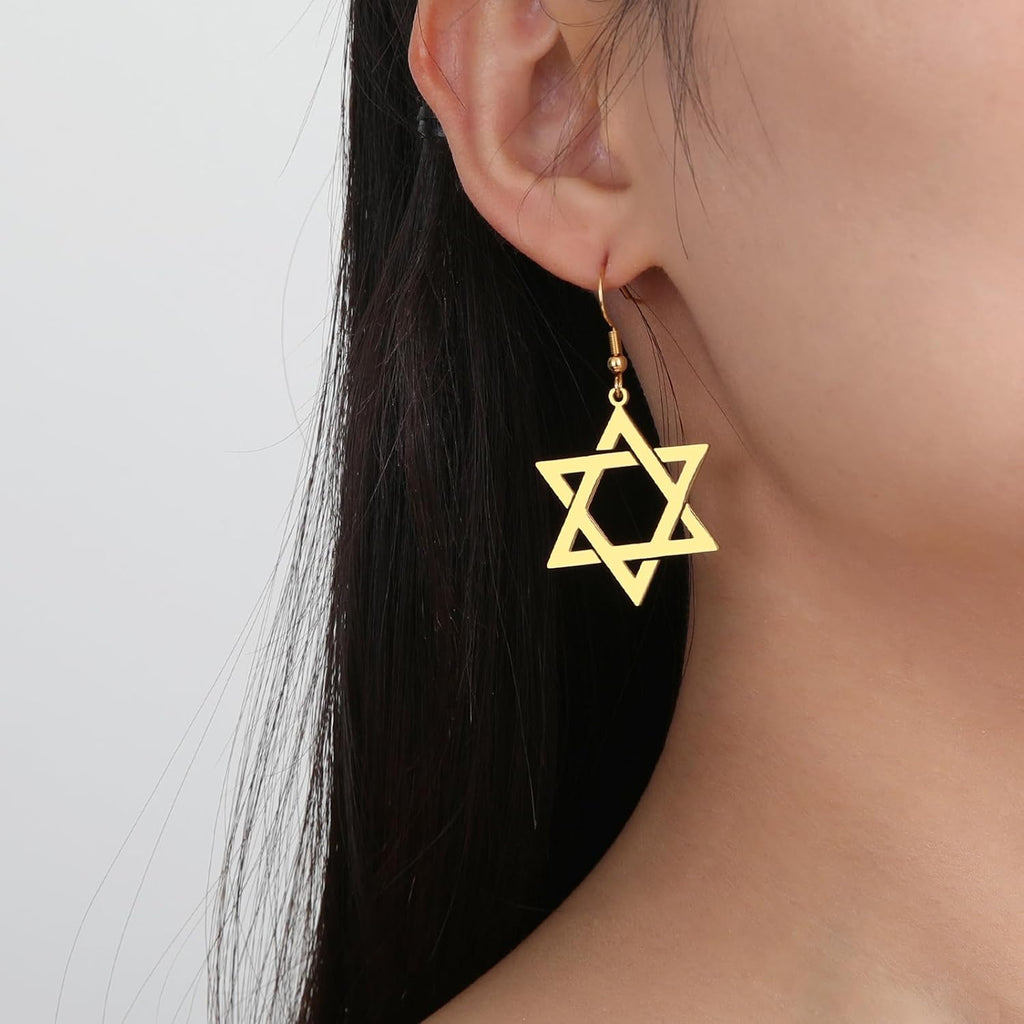 VASSAGO Davidsstjärna örhängen för kvinnor judisk stjärna med kors hängande droppörhängen rostfritt stål sexspetsiga stjärnörhängen Israel religiös judisk Hanukkah smyckesgåva