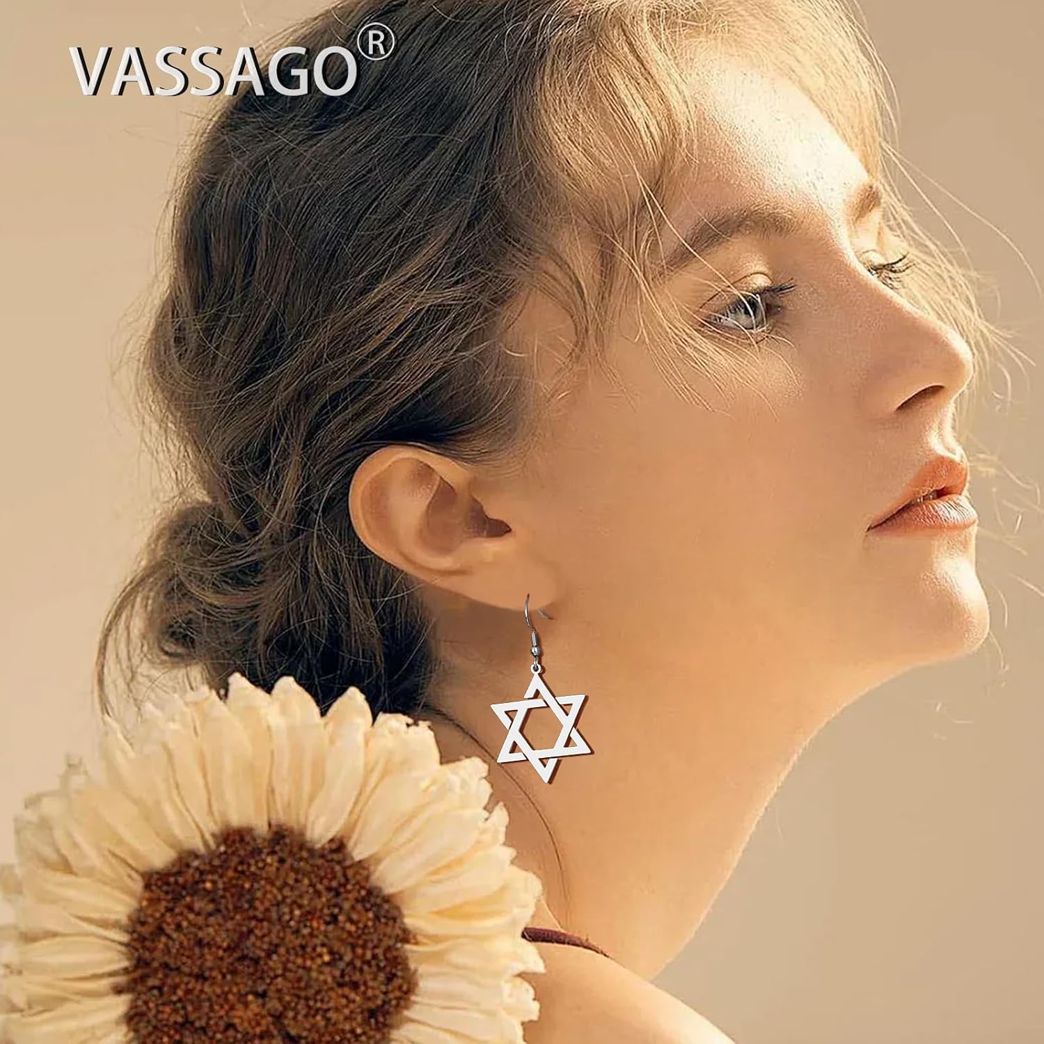 VASSAGO Davidsstjärna örhängen för kvinnor judisk stjärna med kors hängande droppörhängen rostfritt stål sexspetsiga stjärnörhängen Israel religiös judisk Hanukkah smyckesgåva