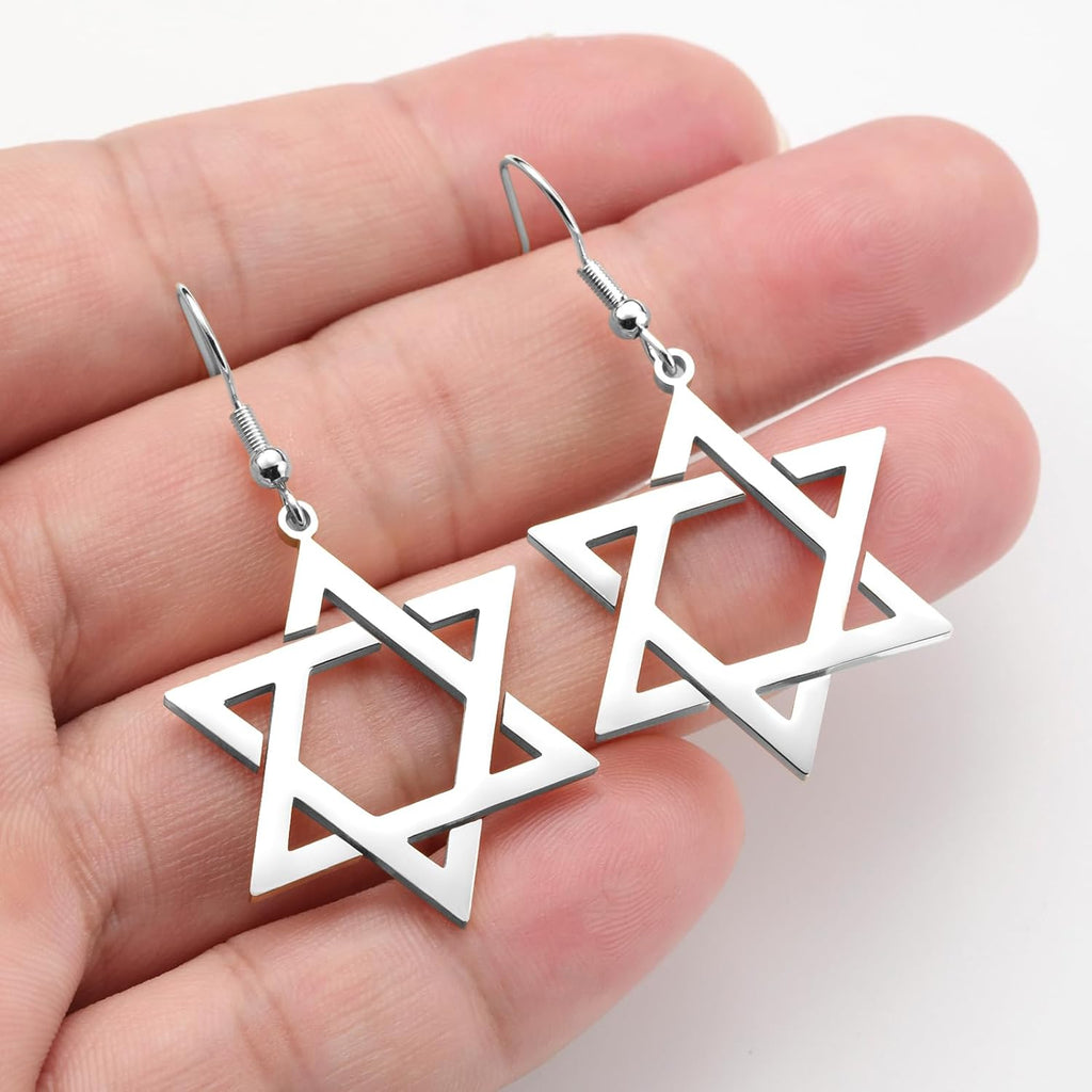 VASSAGO Davidsstjärna örhängen för kvinnor judisk stjärna med kors hängande droppörhängen rostfritt stål sexspetsiga stjärnörhängen Israel religiös judisk Hanukkah smyckesgåva