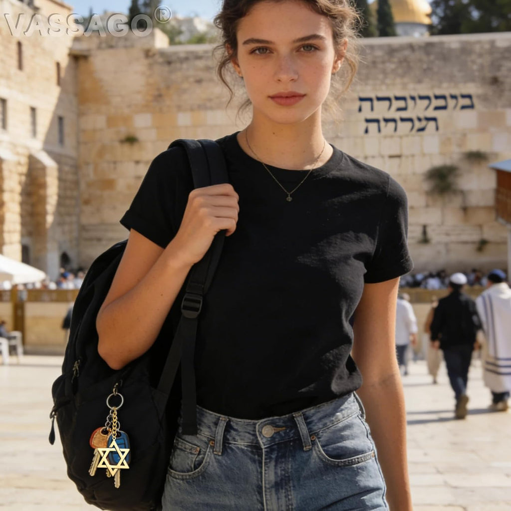 VASSAGO Davidsstjärna nyckelring för kvinnor män judisk stjärna Menorah nyckelring rostfritt stål Hanukkah nyckelring Israel religiösa smycken