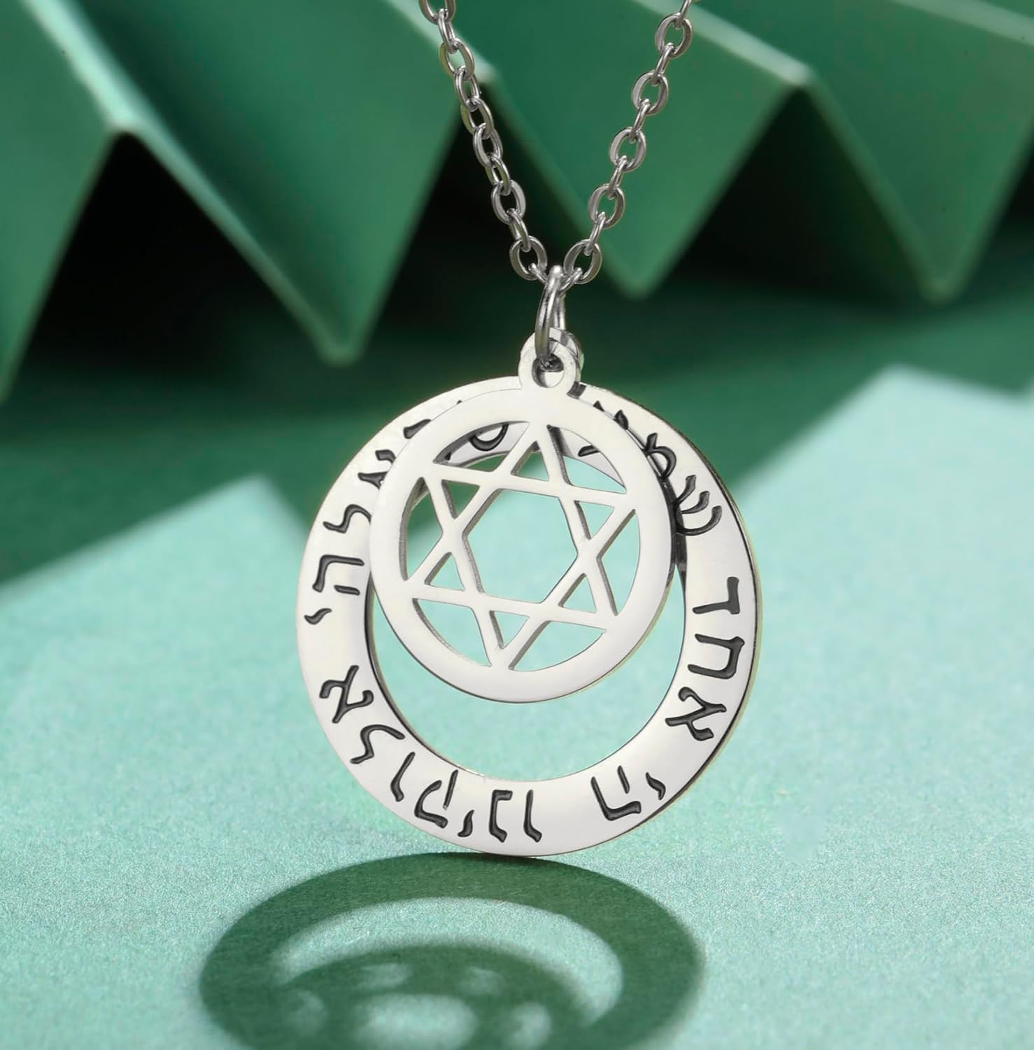 Shema Israel hebreisk bön välsignelse halsband hör O Israel Davidsstjärna hänge biblisk Kabbalah judiska smycken religiös present till män kvinnor, medium, rostfritt stål, ingen ädelsten,
