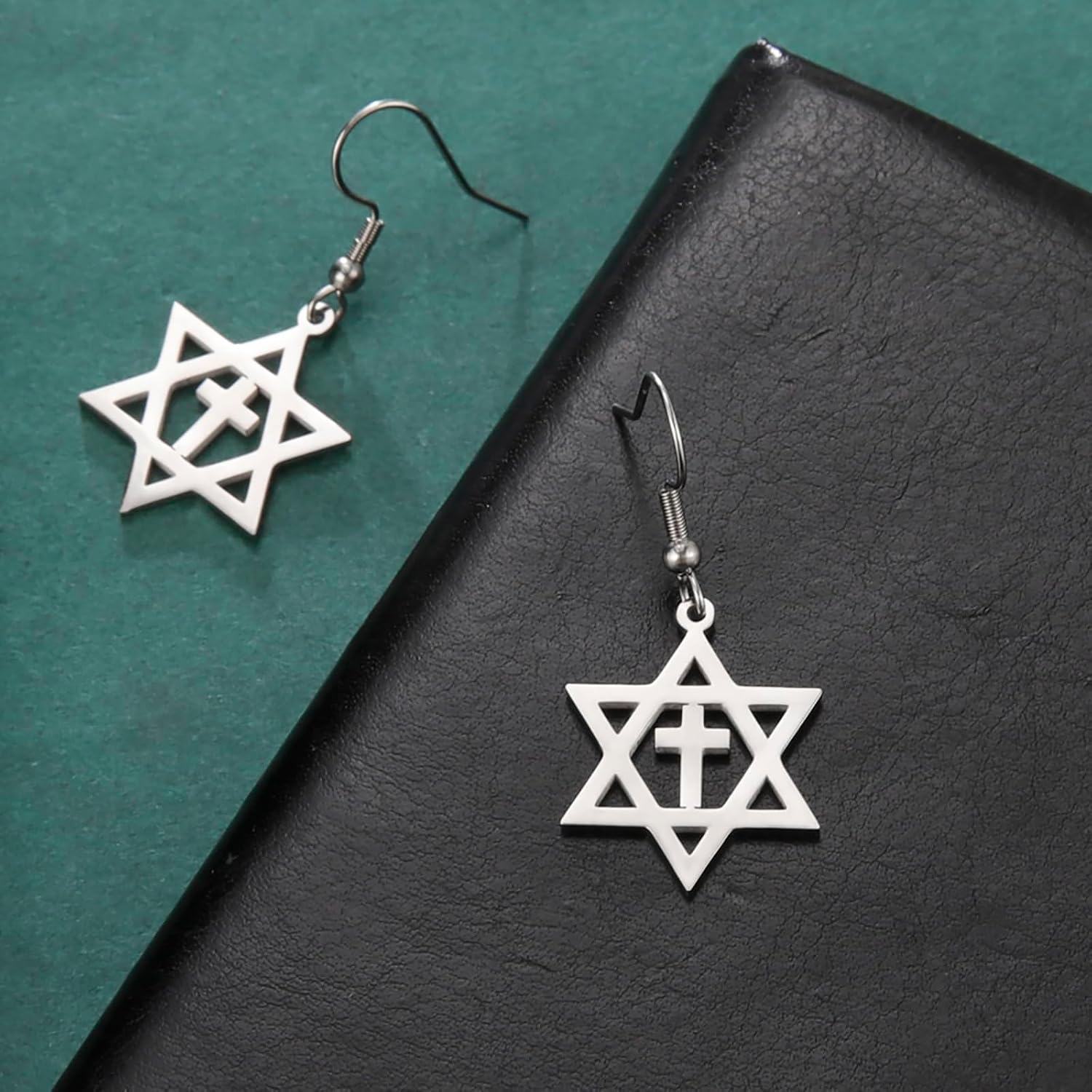 VASSAGO Davidsstjärna örhängen för kvinnor judisk stjärna med kors hängande droppörhängen rostfritt stål sexspetsiga stjärnörhängen Israel religiös judisk Hanukkah smyckesgåva
