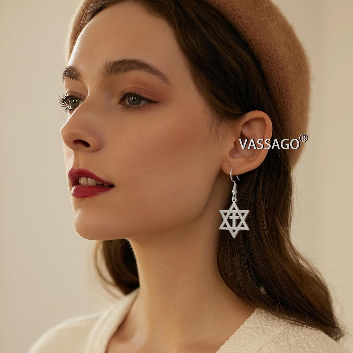 VASSAGO Davidsstjärna örhängen för kvinnor judisk stjärna med kors hängande droppörhängen rostfritt stål sexspetsiga stjärnörhängen Israel religiös judisk Hanukkah smyckesgåva