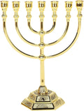 Hanukkah Menorah, Menorah 7 gren med 12 Israels stamar, judisk zinklegering ljushållare med stabil bas för hemmakontor vardagsrum skrivbordsdekor, gyllene Hanukkah-dekorationer