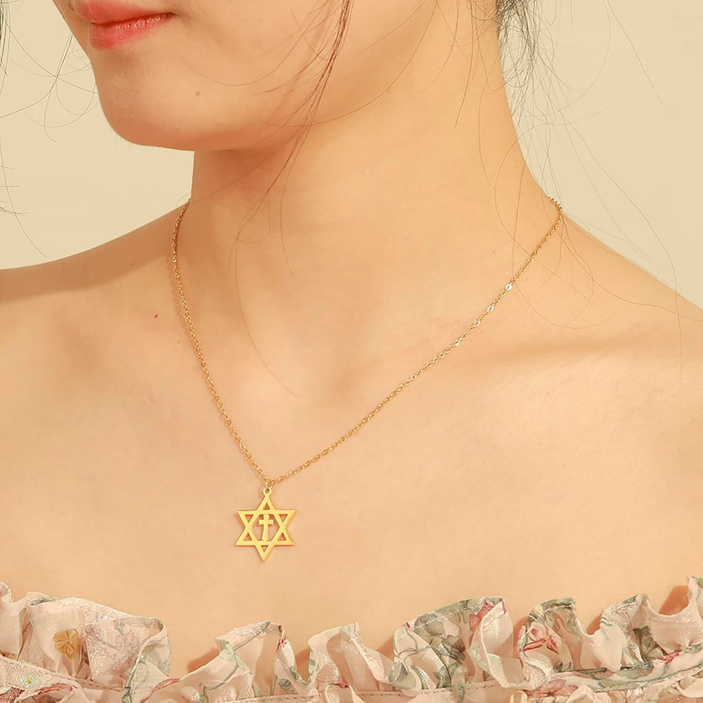 Davidsstjärna halsband för kvinnor hexagram hänge halsband amulett symbo judisk Israel religiös david smycken gåva kvinnor