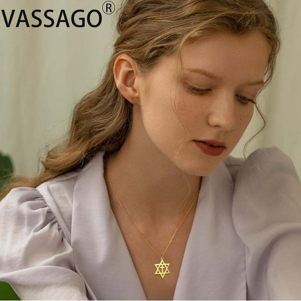 VASSAGO Halsband med davidsstjärnan, talisman, rostfritt stål, hänge, judisk sexkant, israelitiskt smycke för män