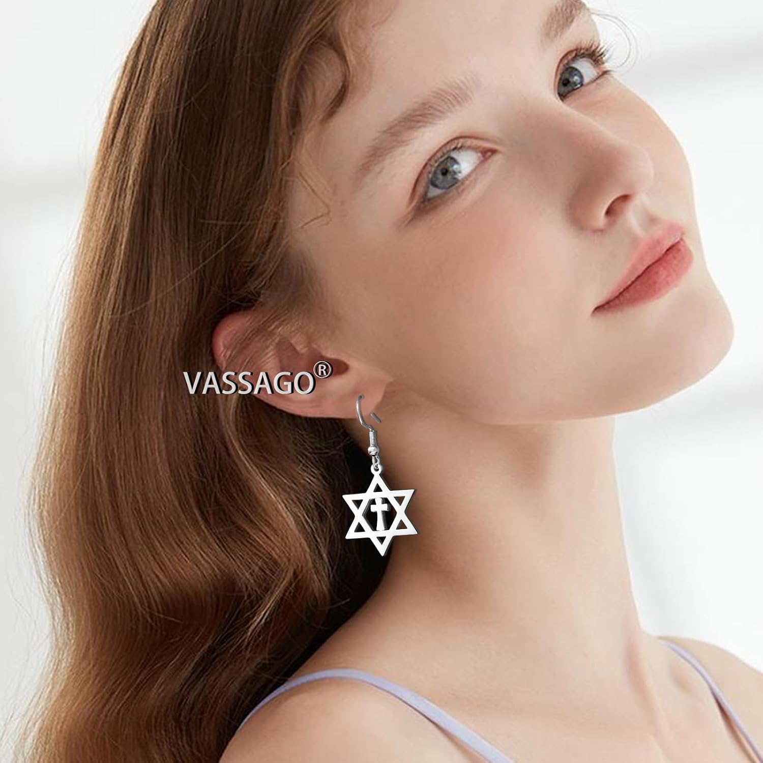 VASSAGO Davidsstjärna örhängen för kvinnor judisk stjärna med kors hängande droppörhängen rostfritt stål sexspetsiga stjärnörhängen Israel religiös judisk Hanukkah smyckesgåva