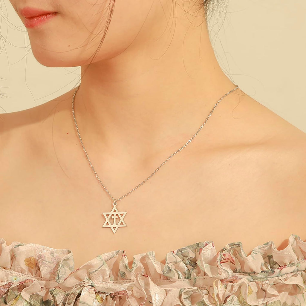 Davidsstjärna halsband för kvinnor hexagram hänge halsband amulett symbo judisk Israel religiös david smycken gåva kvinnor