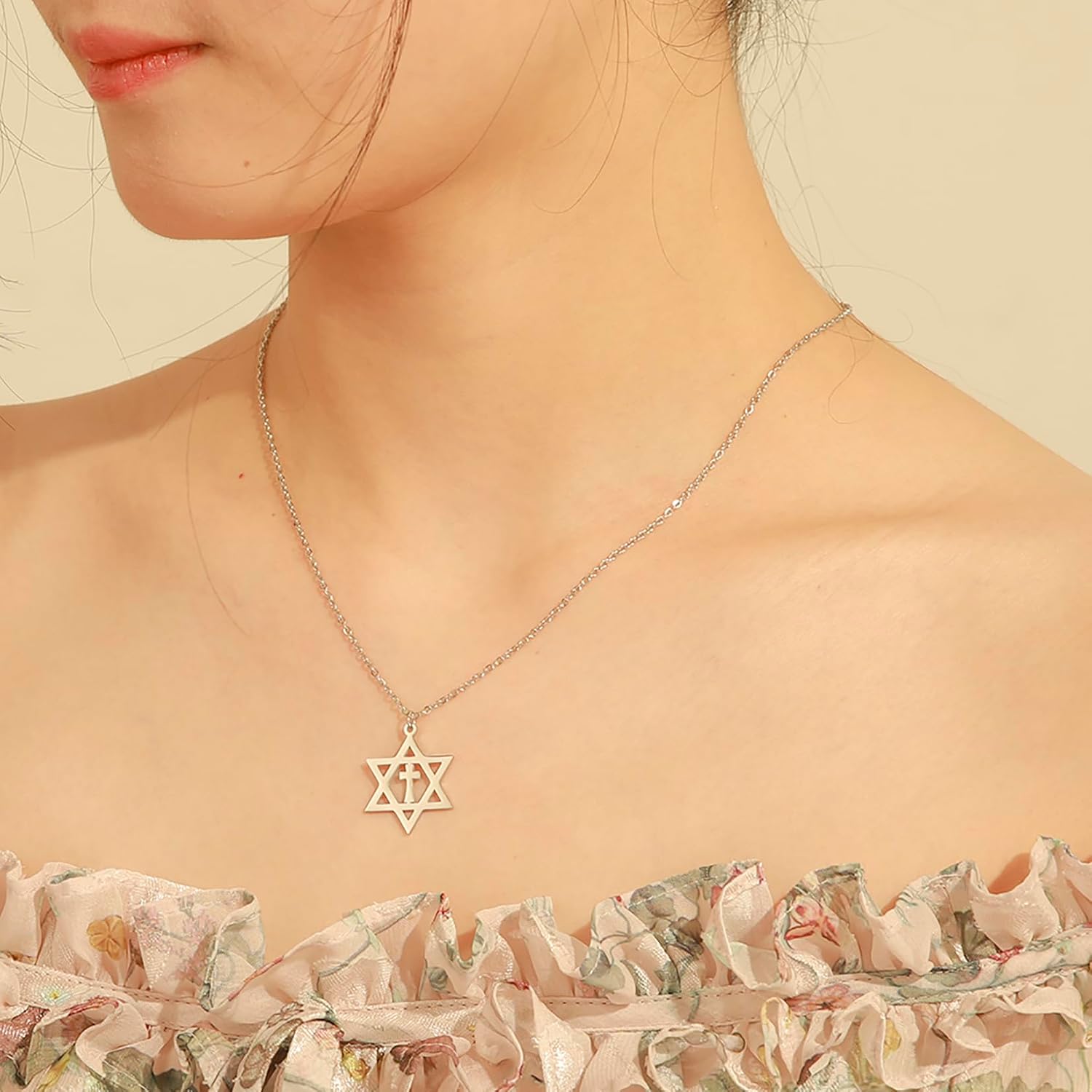 Davidsstjärna halsband för kvinnor hexagram hänge halsband amulett symbo judisk Israel religiös david smycken gåva kvinnor