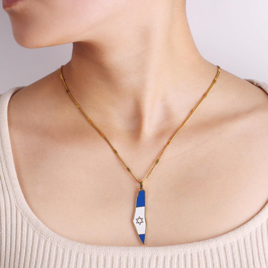 Blå och Vit Davidstjärna Israel Flagga Halsband - Israelsk Stolthet Smycken för Män YA5139