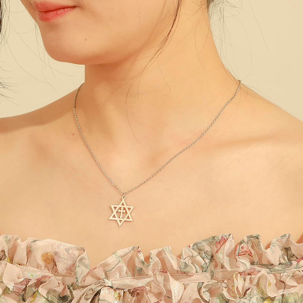 Davidsstjärna halsband för kvinnor hexagram hänge halsband amulett symbo judisk Israel religiös david smycken gåva kvinnor