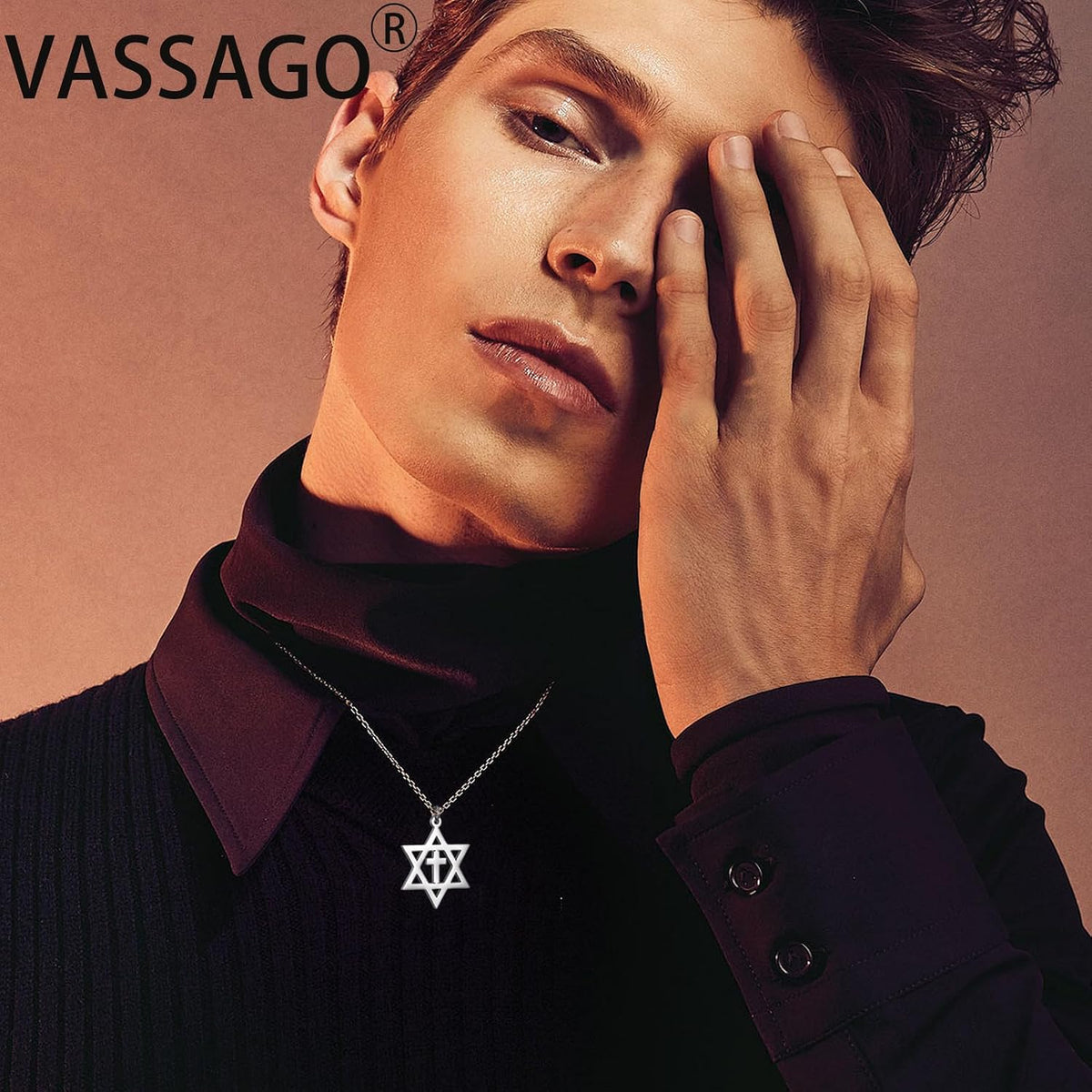 VASSAGO Halsband med davidsstjärnan, talisman, rostfritt stål, hänge, judisk sexkant, israelitiskt smycke för män