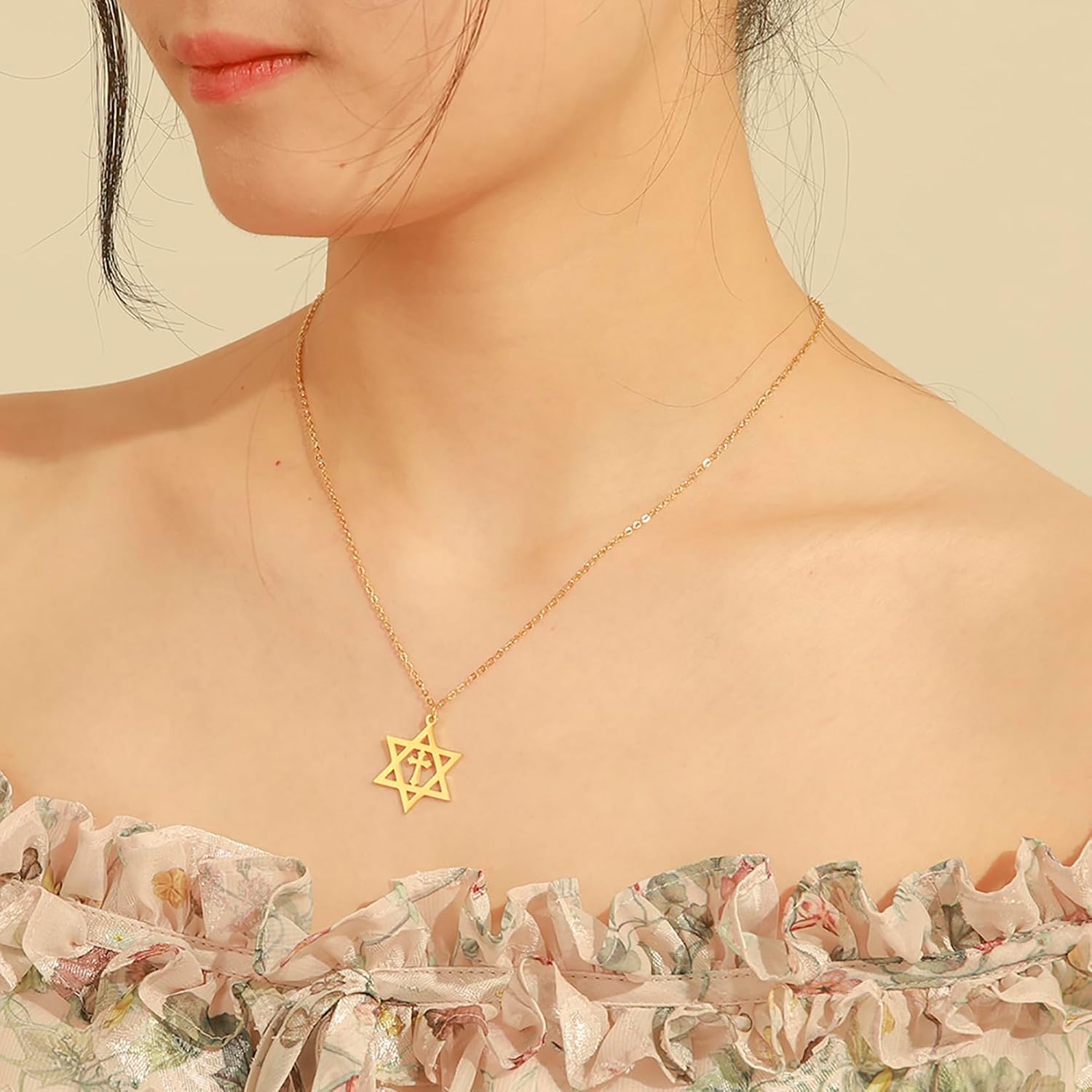 Davidsstjärna halsband för kvinnor hexagram hänge halsband amulett symbo judisk Israel religiös david smycken gåva kvinnor
