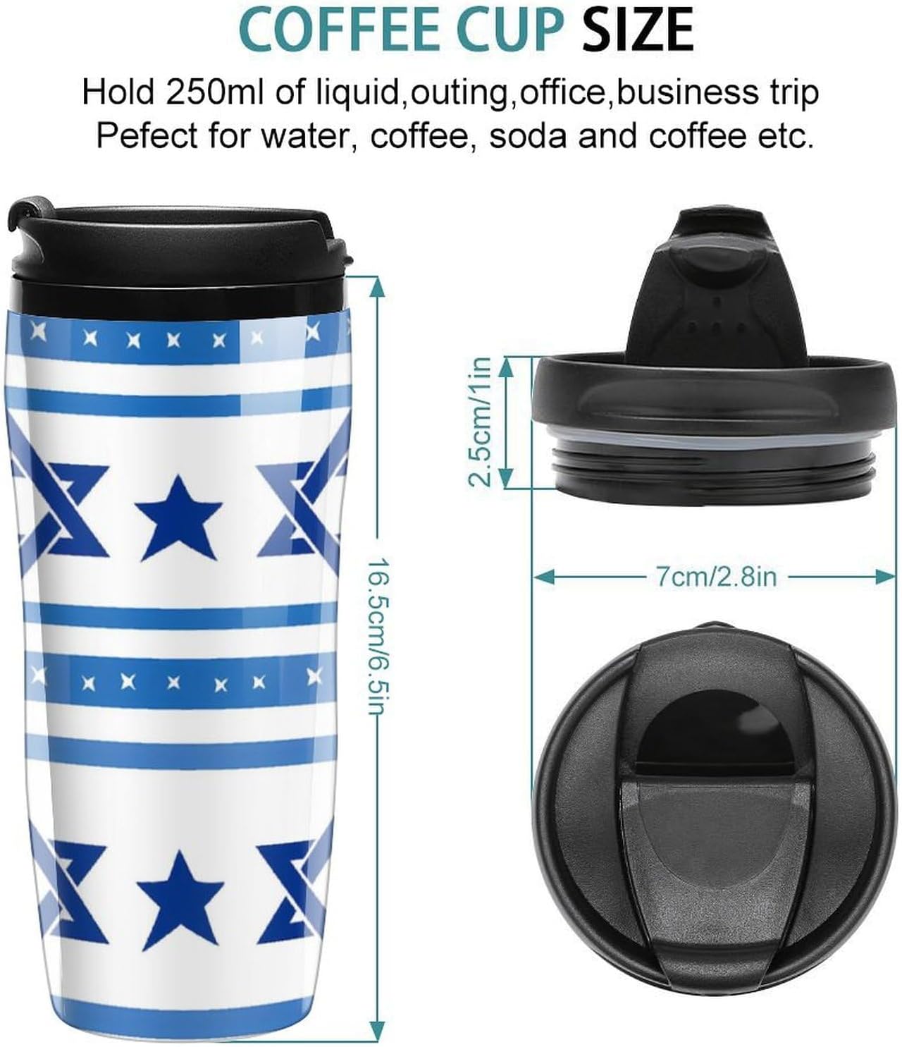 Israels flagga formad kaffemugg med lock isolerad tumlare återanvändbara resemuggar drinkkopp 350 ml