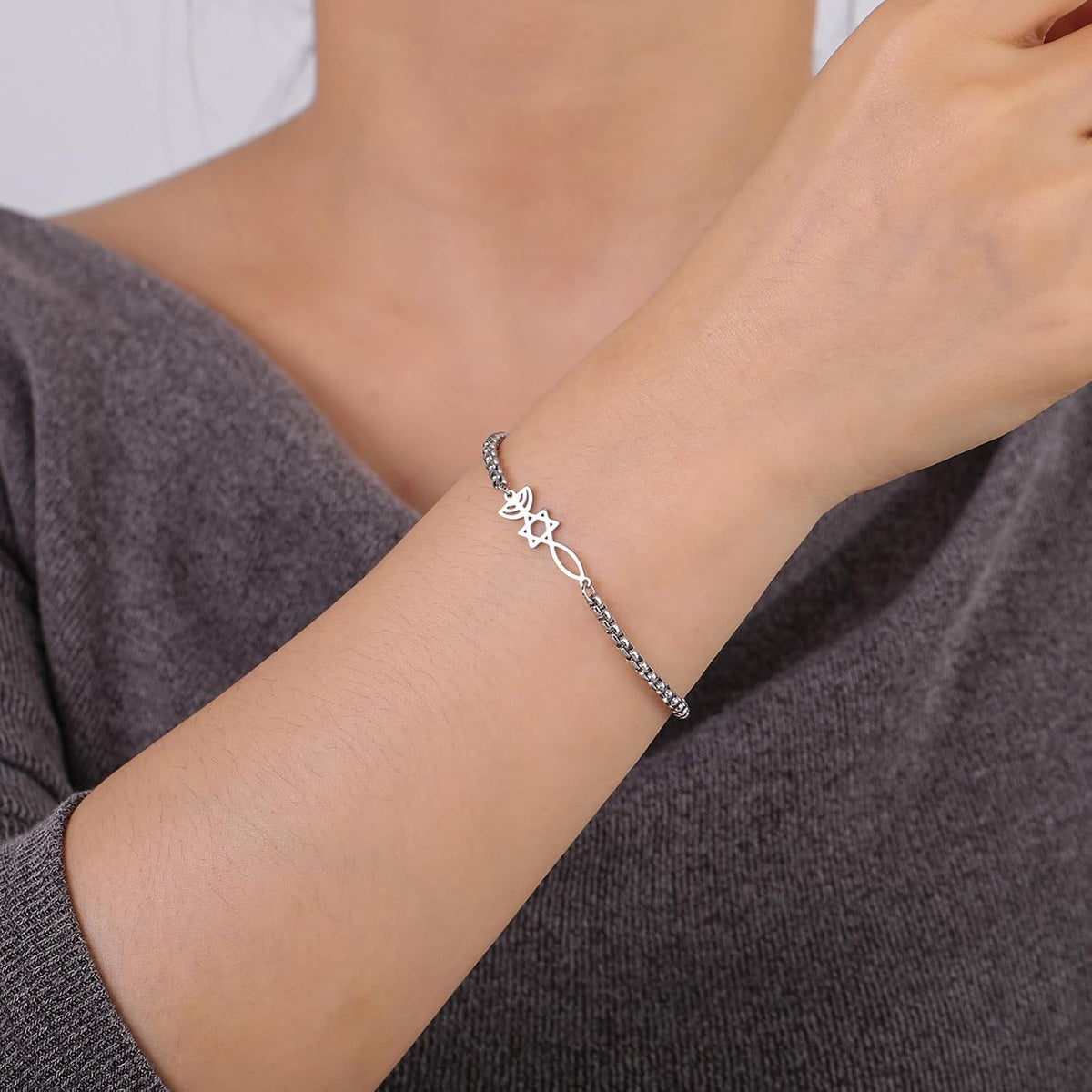 UNIFT Judisk Davidsstjärna ljusstake armband för kvinnor rostfritt stål retro israel ljusstake davidsstjärna armband Hanukkah smycken