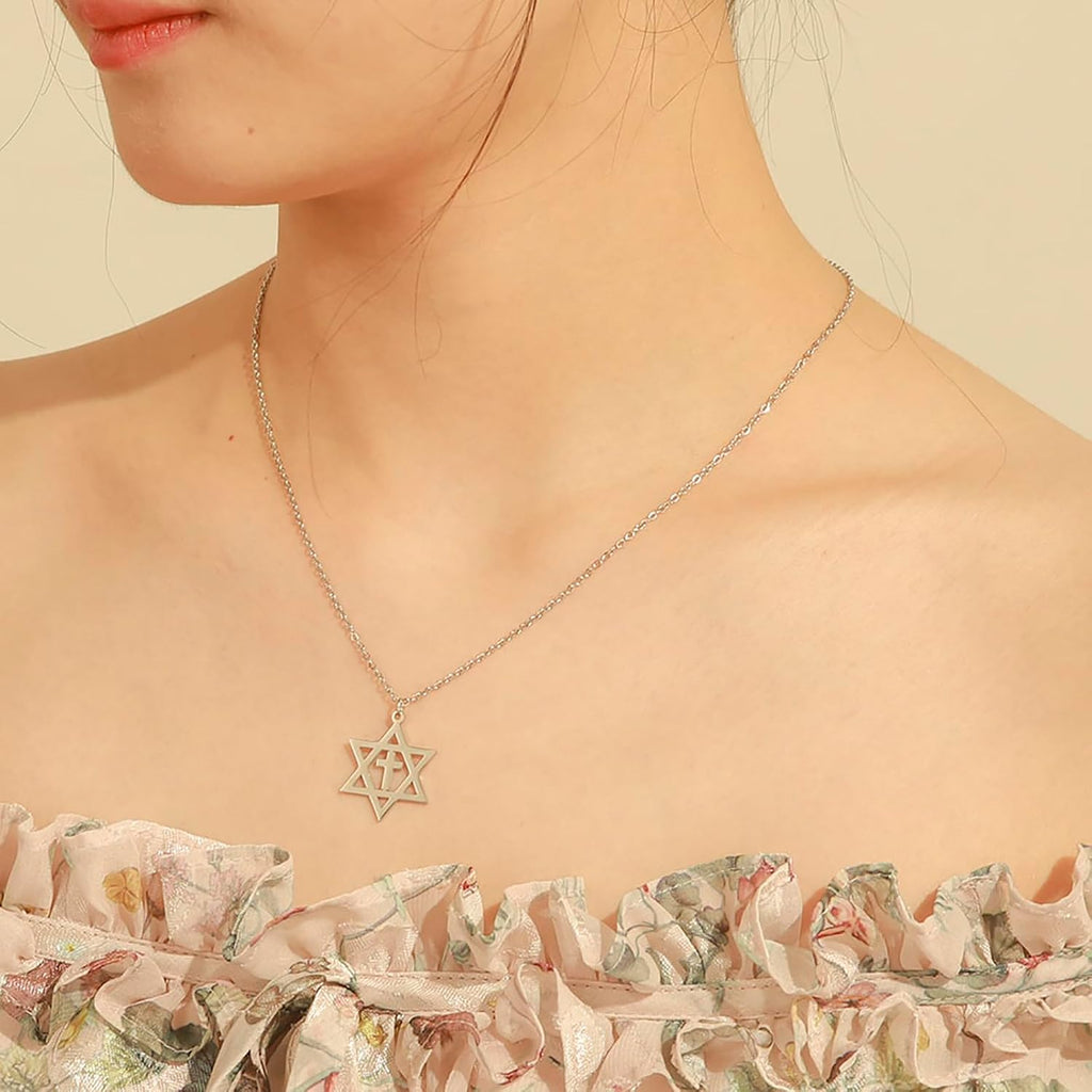 VASSAGO Halsband med davidsstjärnan, talisman, rostfritt stål, hänge, judisk sexkant, israelitiskt smycke för män