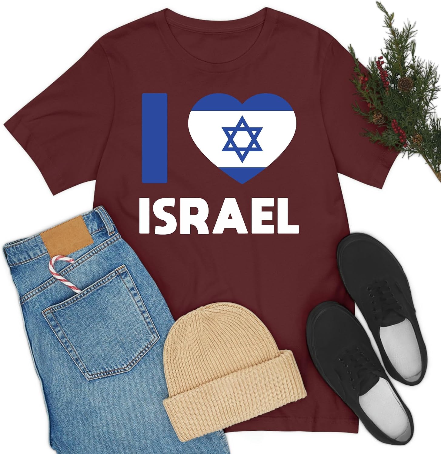 'I Love Israel' flagga hjärta judar judisk t-shirt för män kvinnor